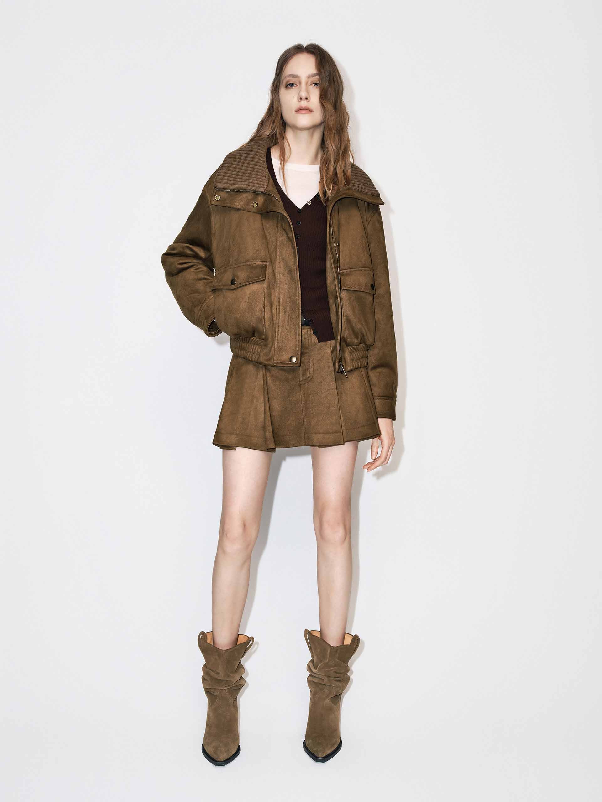 Suede Pleated Mini Skirt - Image 2