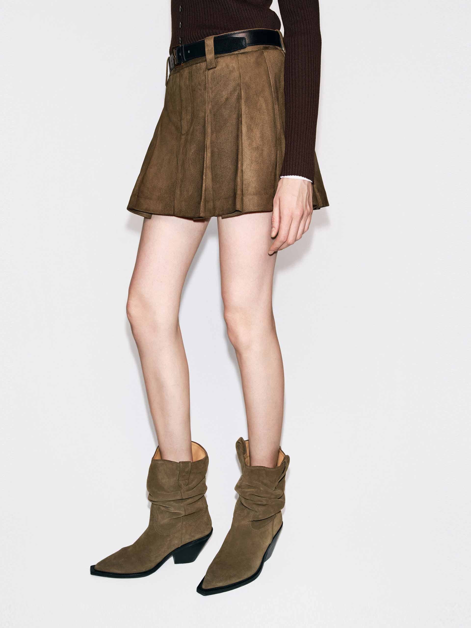 Suede Pleated Mini Skirt - Image 3