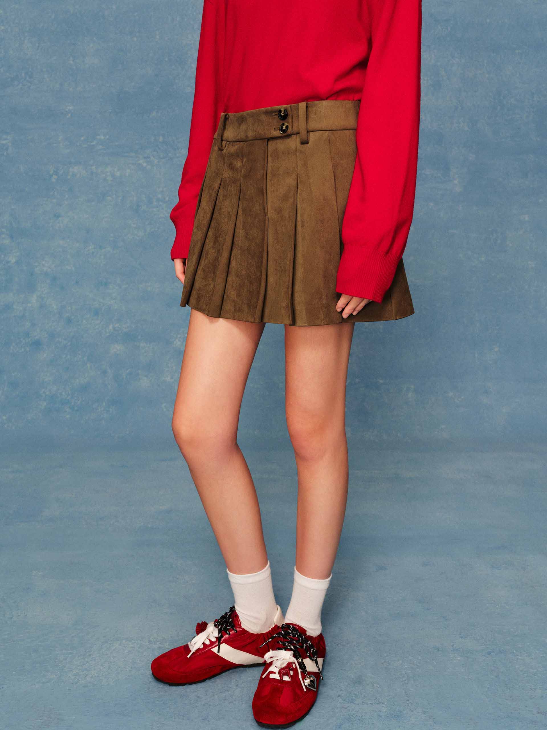 Suede Texture Pleated Skirt - Image 3