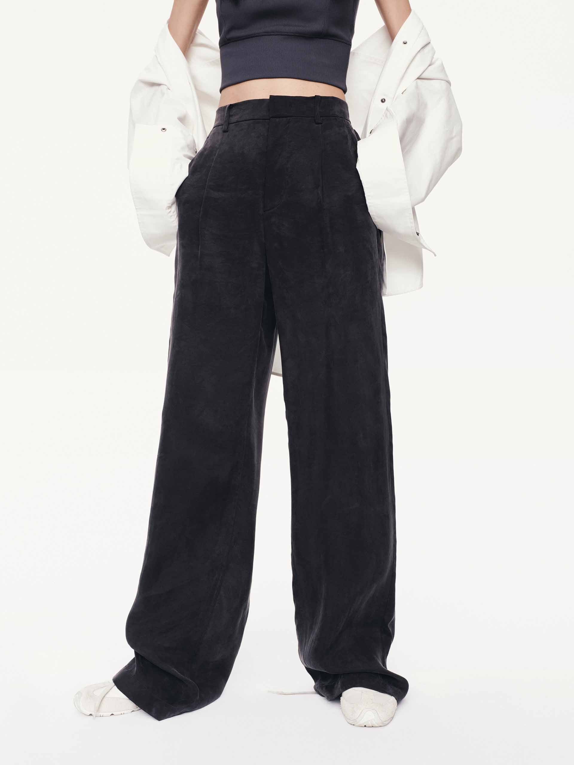 Suede Texture Straight Pants