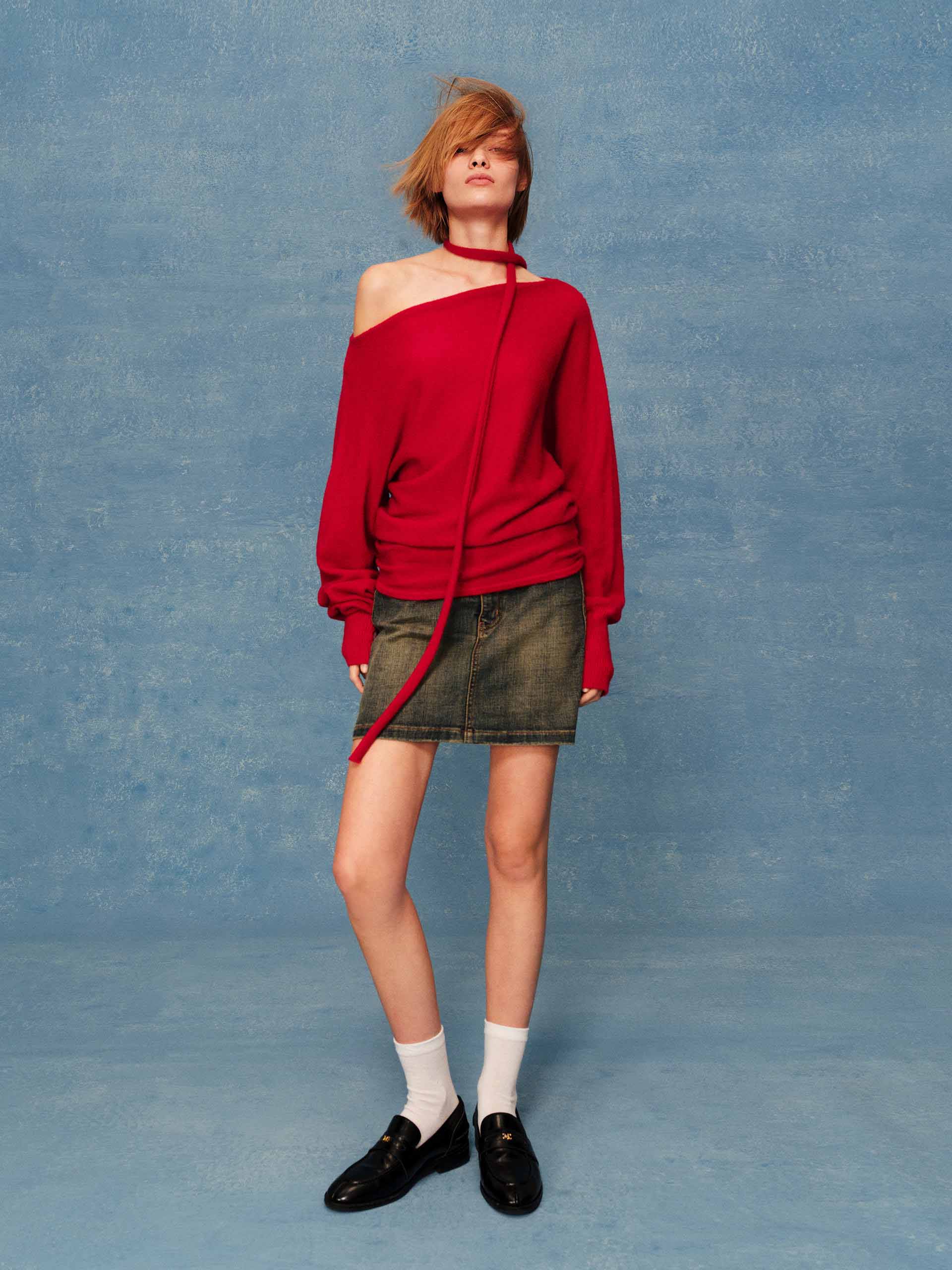 Tie Detail Off-shoulder Sweater - Image 2