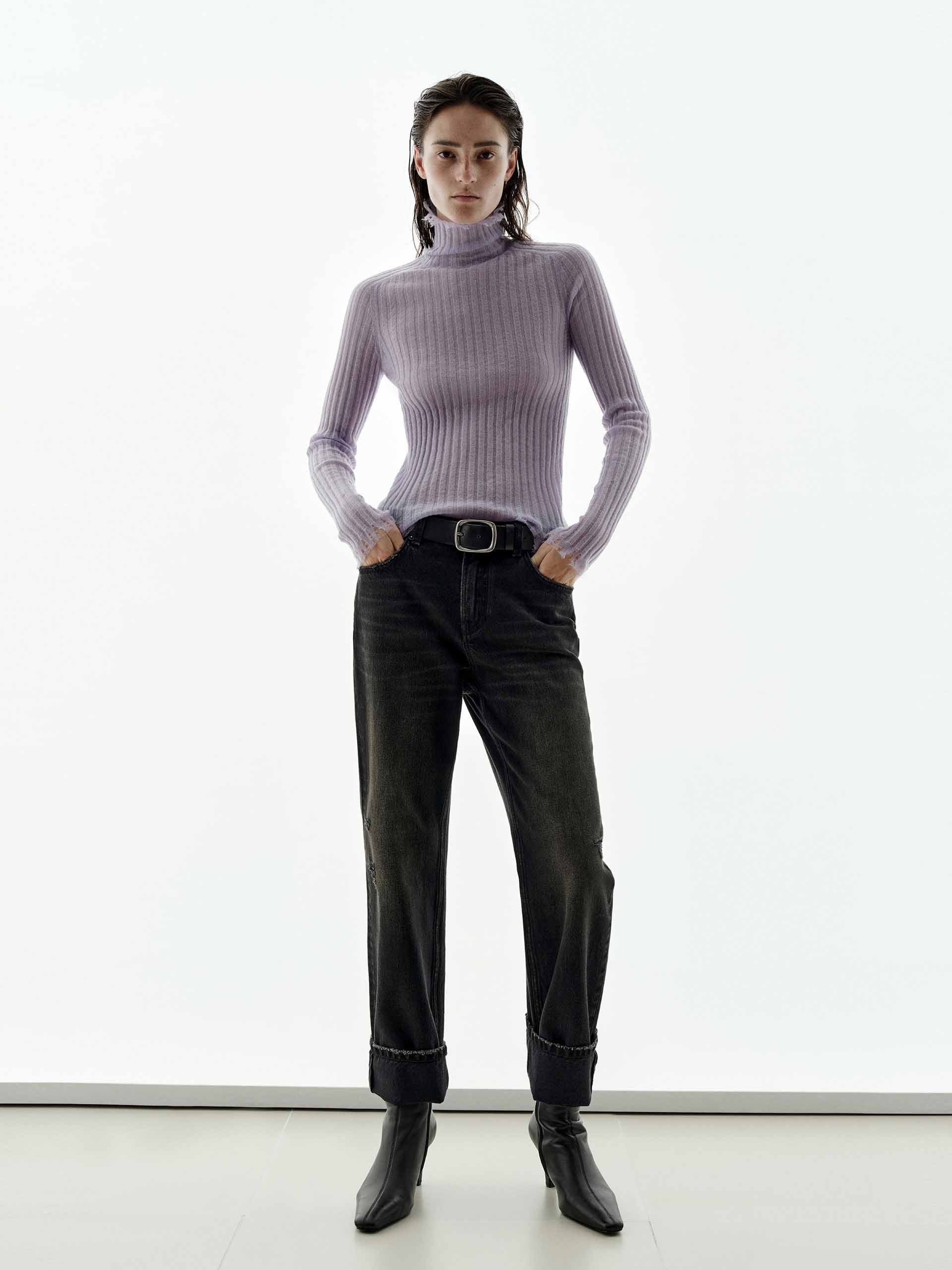 Turtleneck Raw Hem Sweater - Image 2