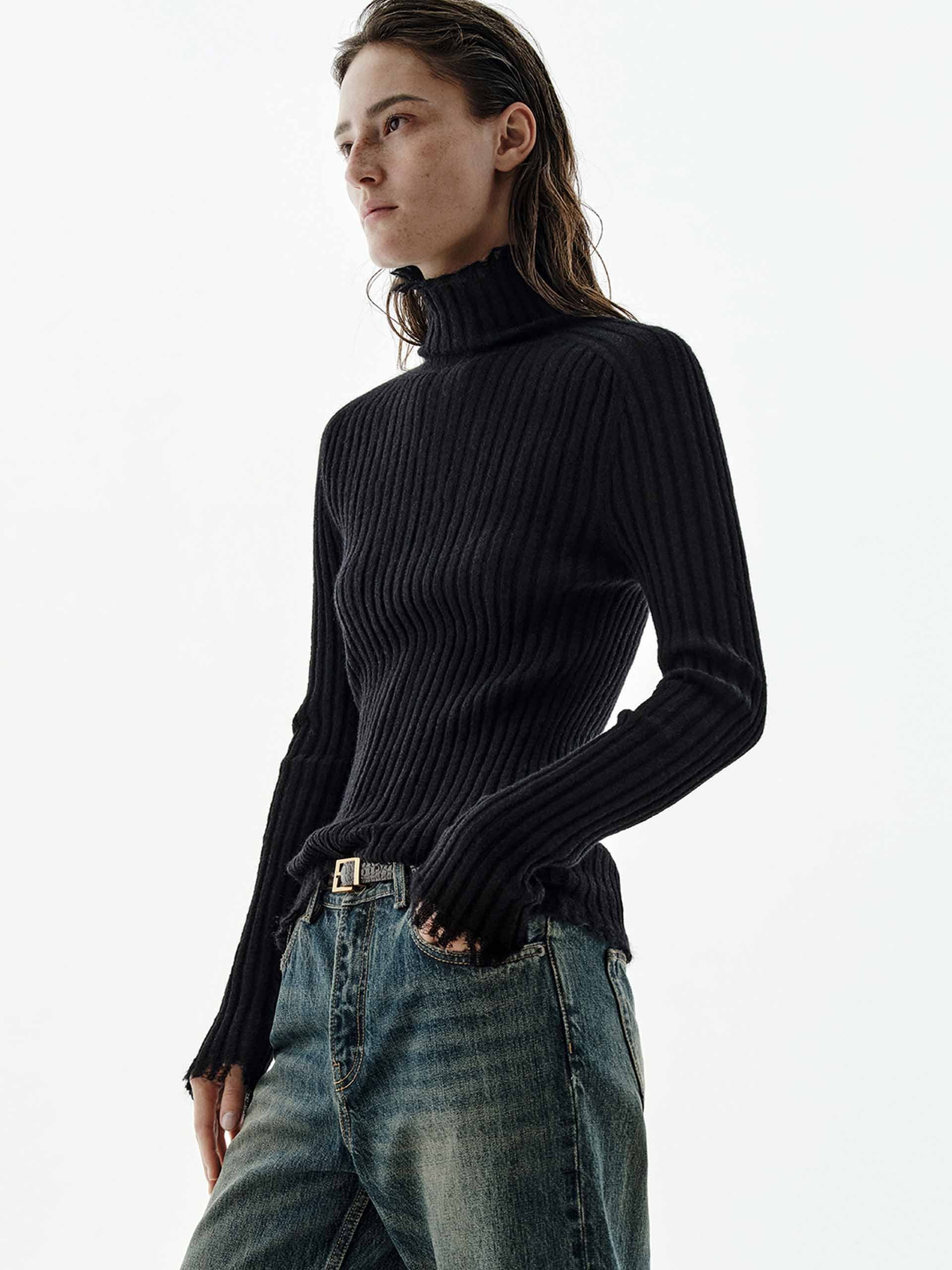 Turtleneck Raw Hem Sweater - Image 9