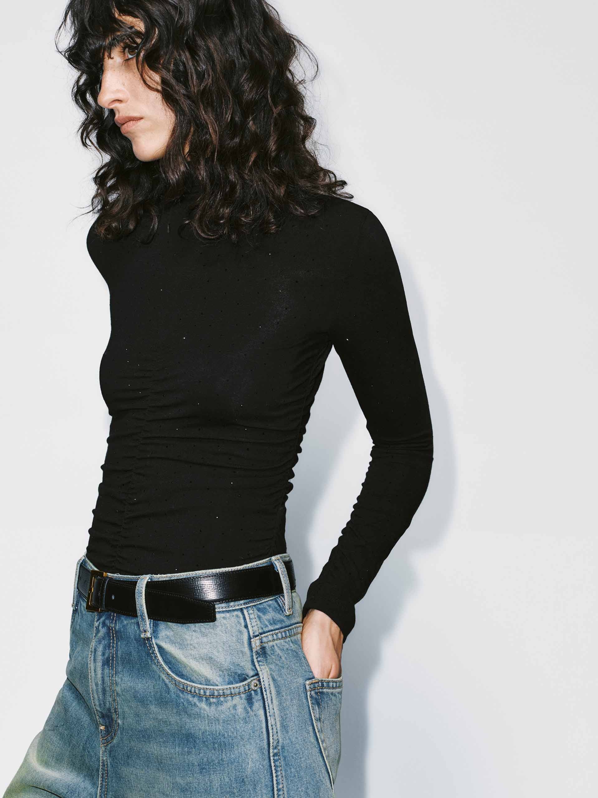 Turtleneck Rhinestone Blouse - Image 3