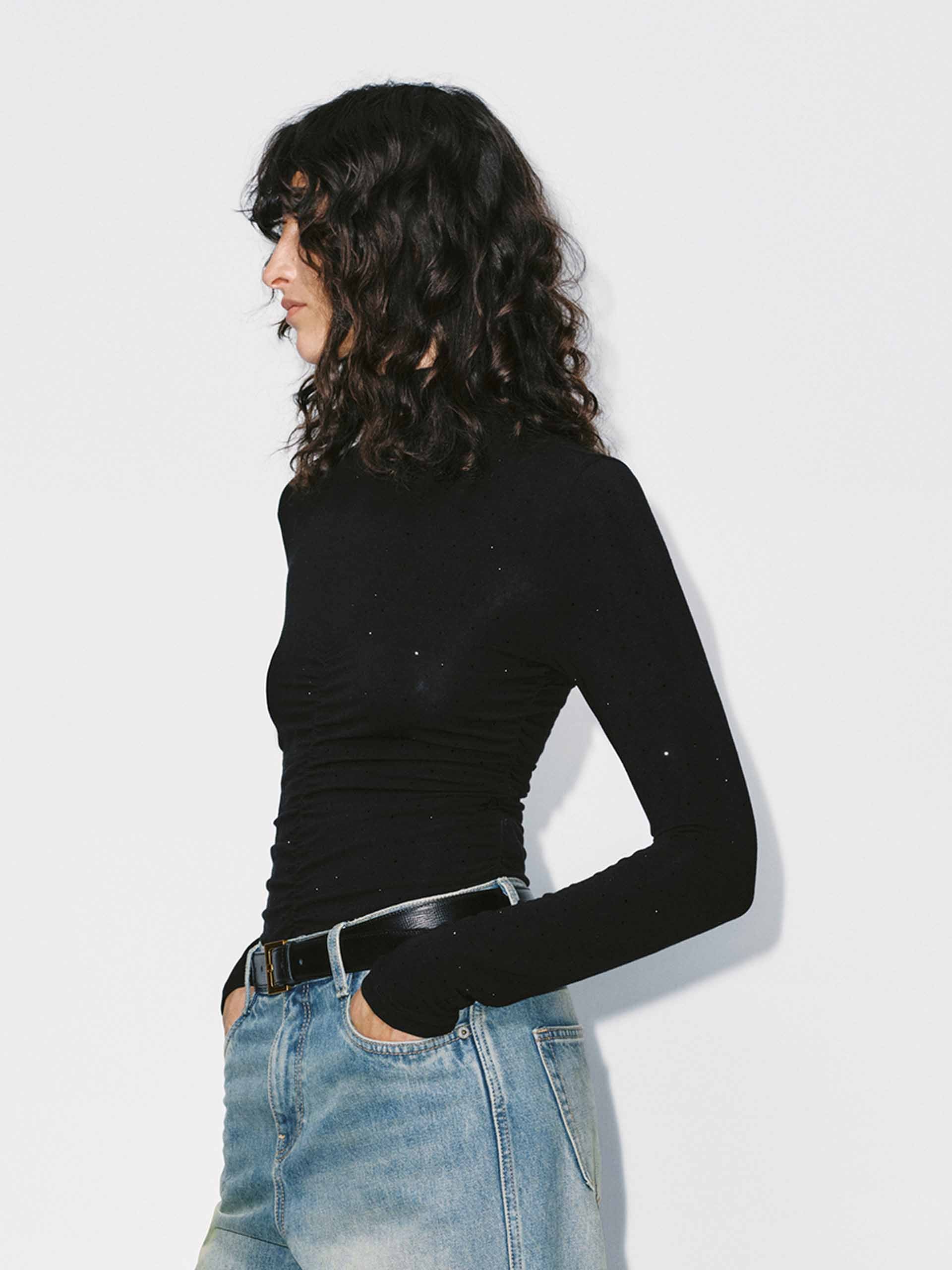 Turtleneck Rhinestone Blouse - Image 7