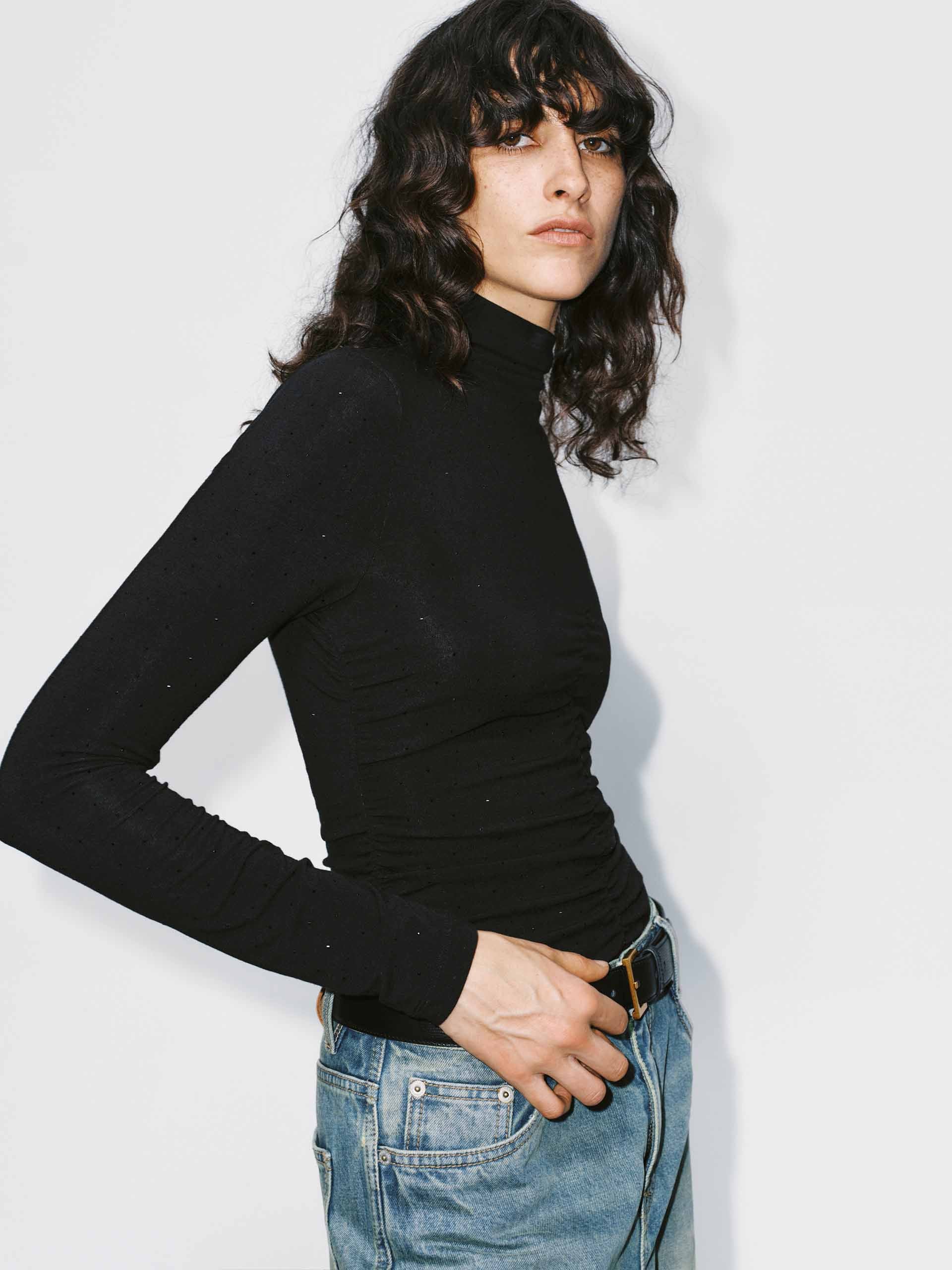 Turtleneck Rhinestone Blouse - Image 8