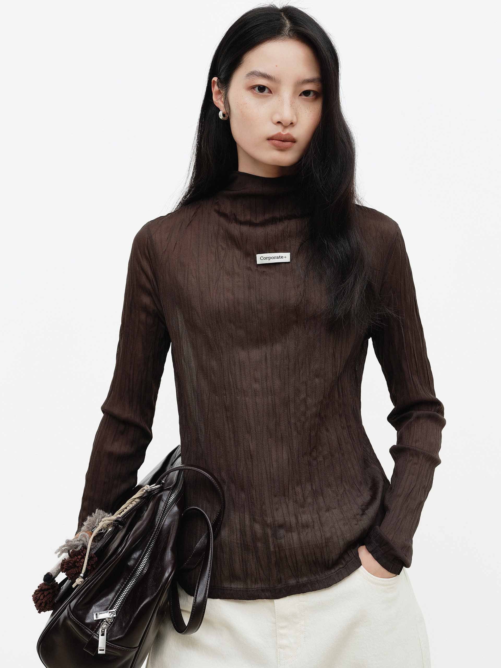 Turtleneck Textured Logo Top