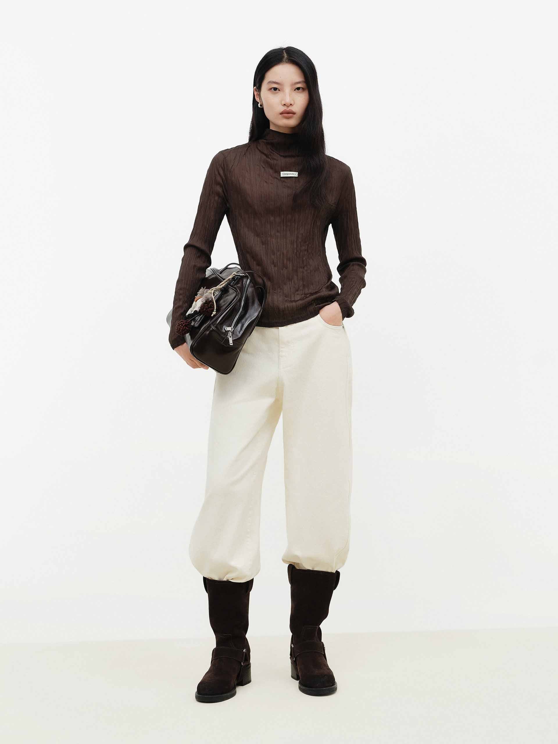 Turtleneck Textured Logo Top - Image 2