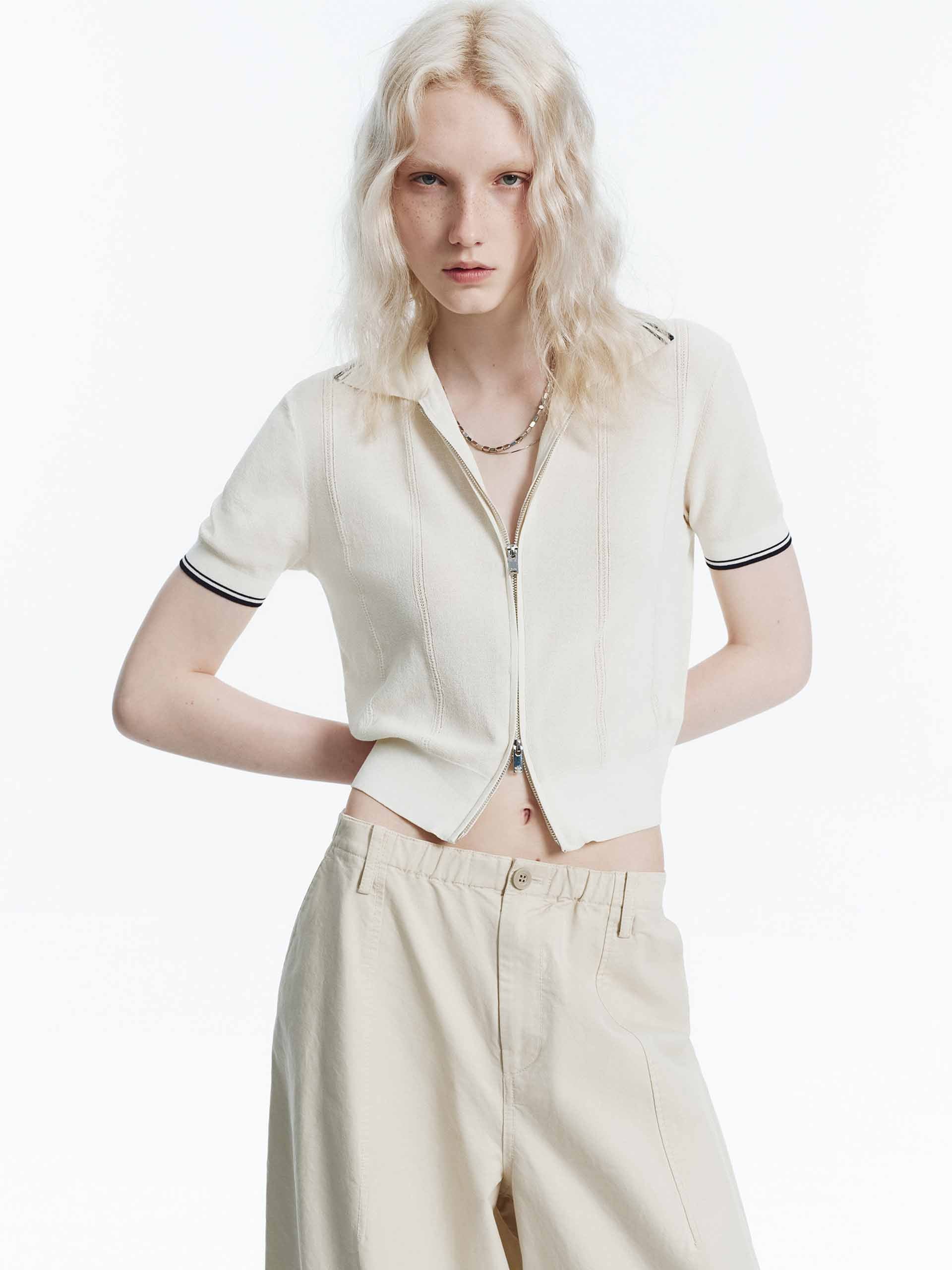 Two Way Zip Crop Cardigan - Image 9