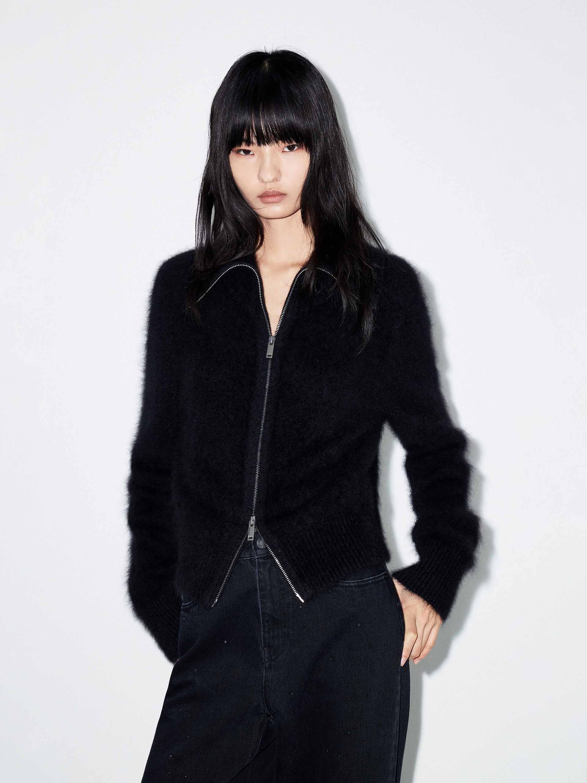 Two-way Zipper Fuzzy Cardigan