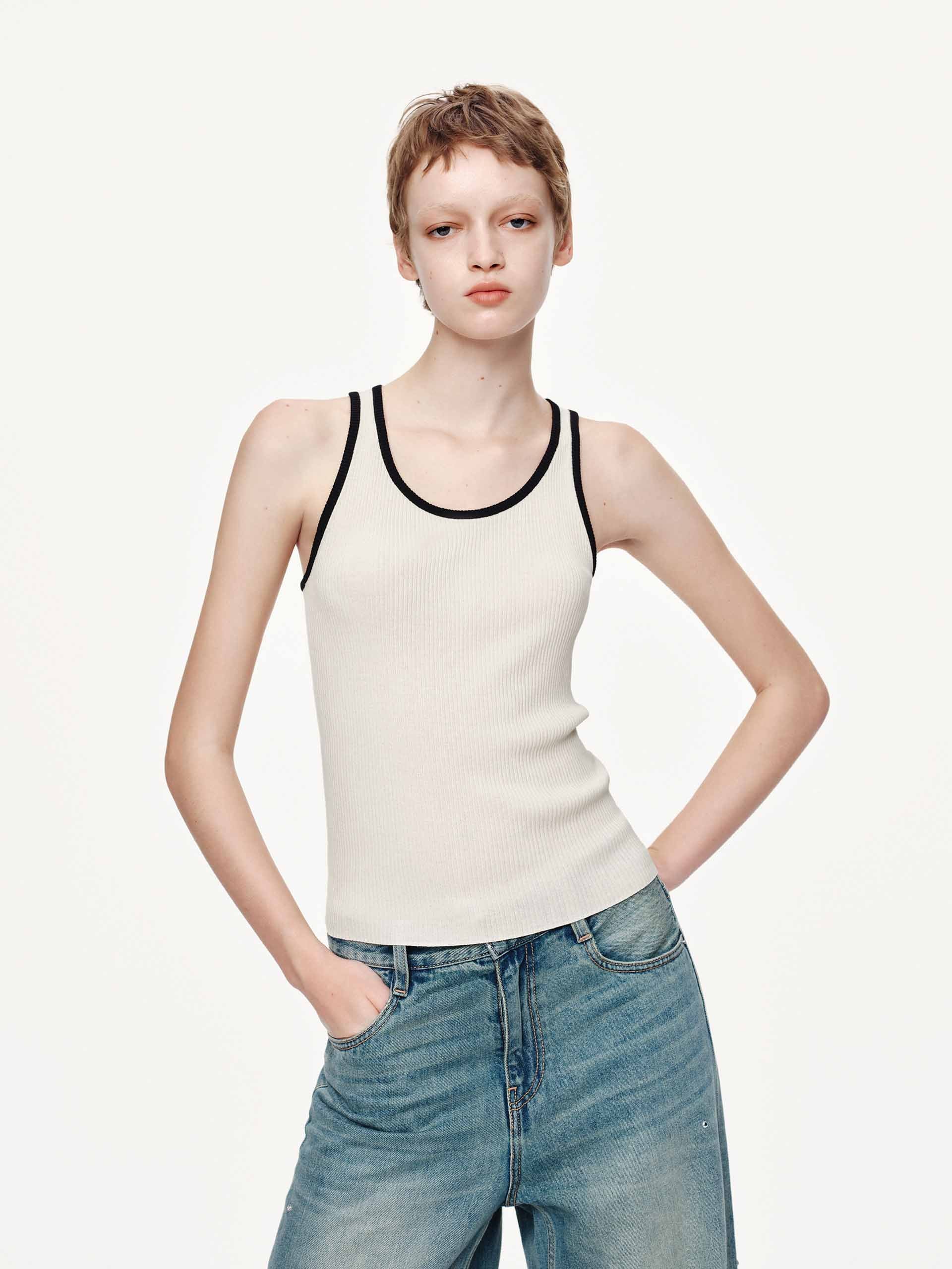 U-neck Contrast Tank