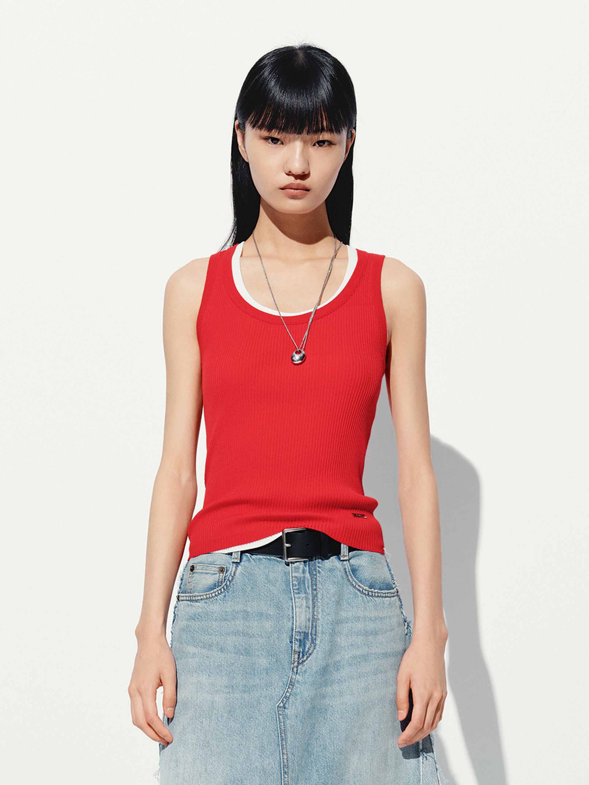 U-neck Cotton Blend Top - Image 10