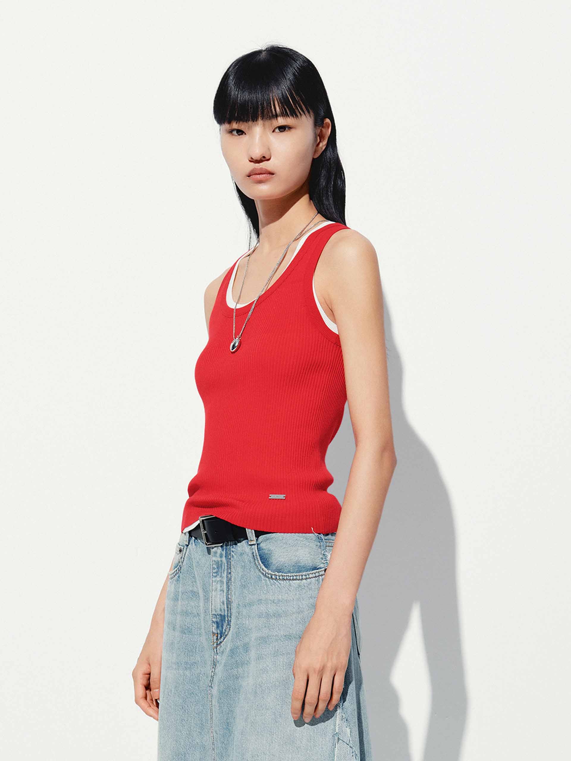 U-neck Cotton Blend Top - Image 13