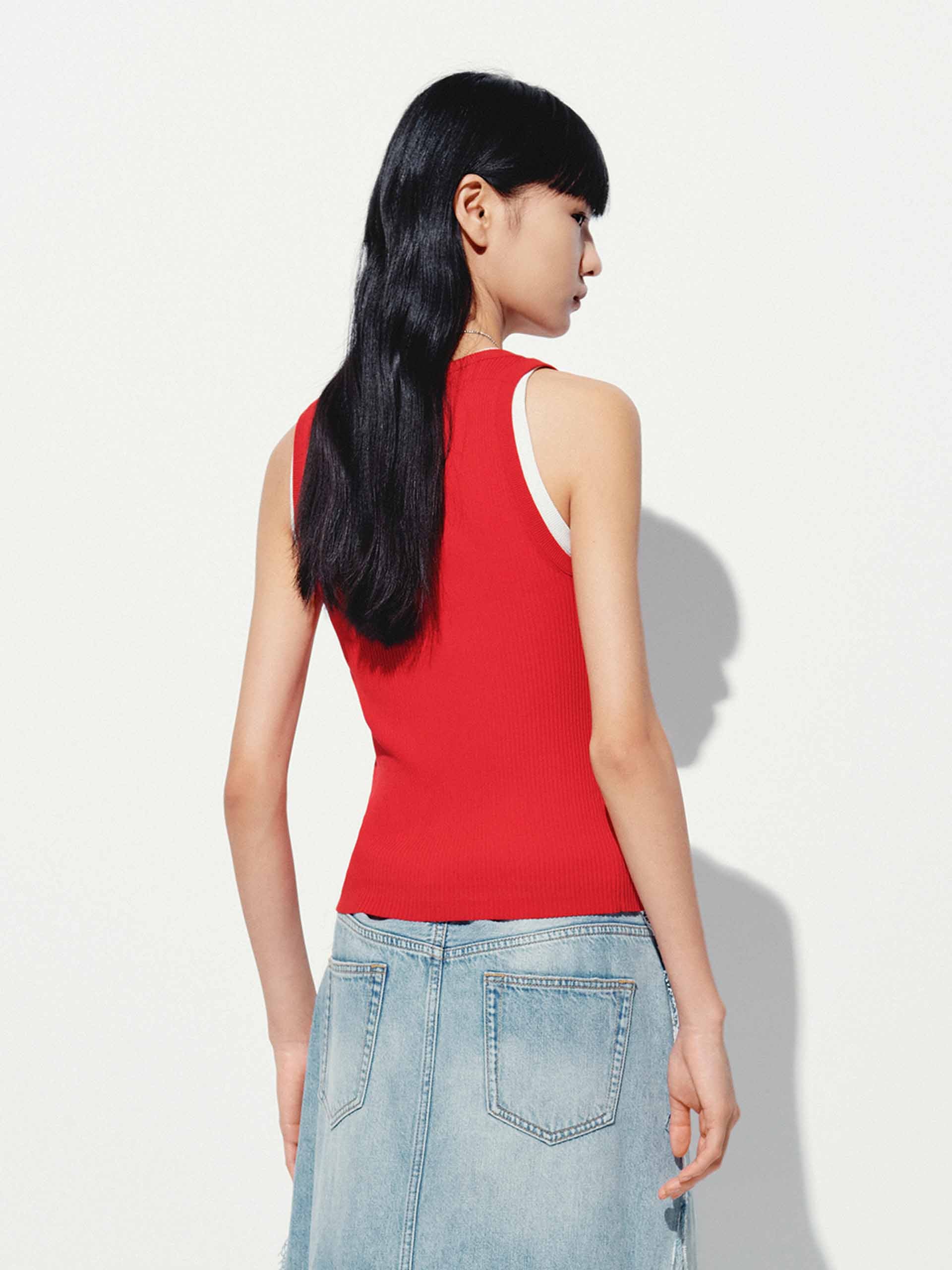 U-neck Cotton Blend Top - Image 14
