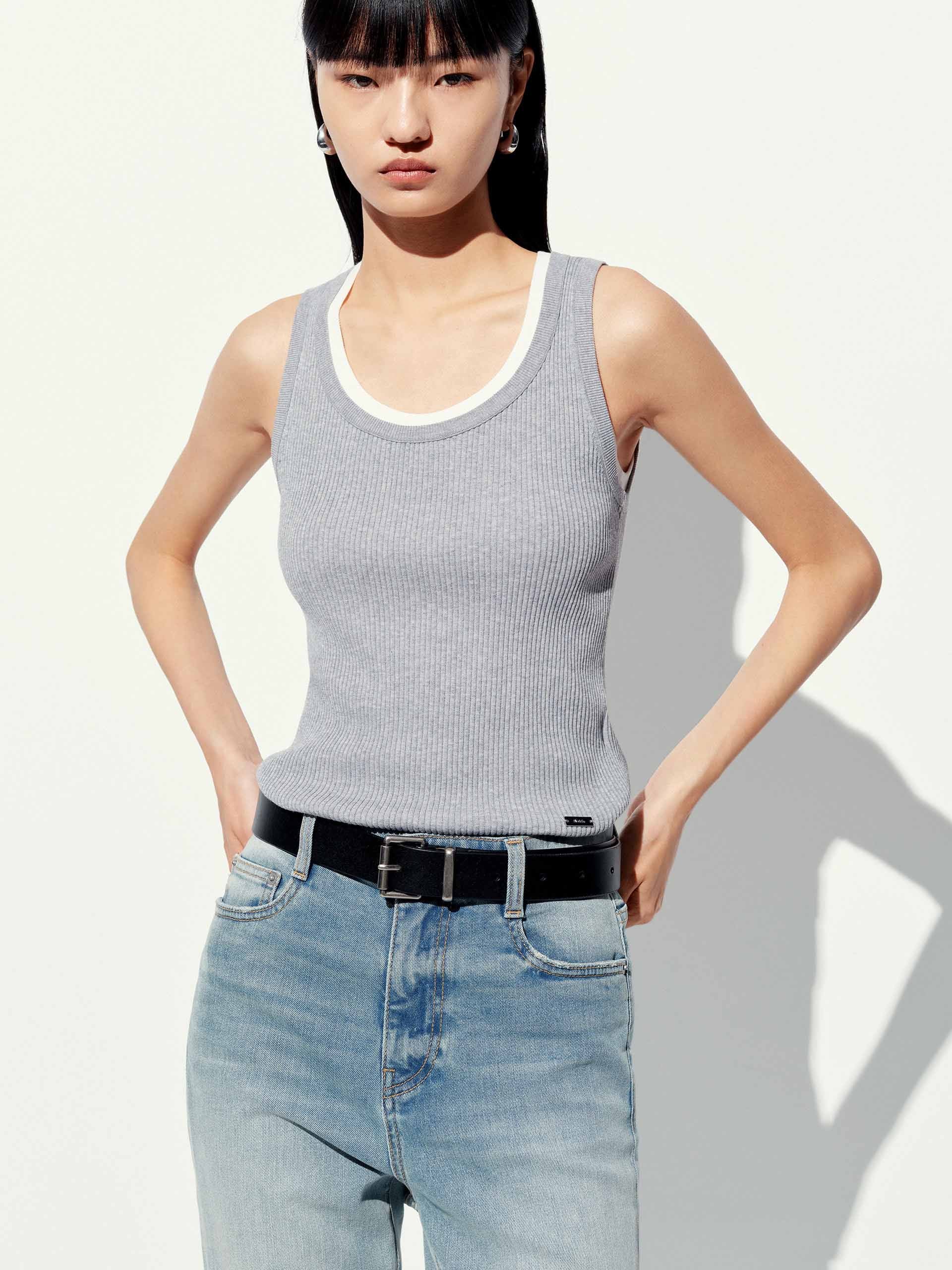 U-neck Cotton Blend Top - Image 16