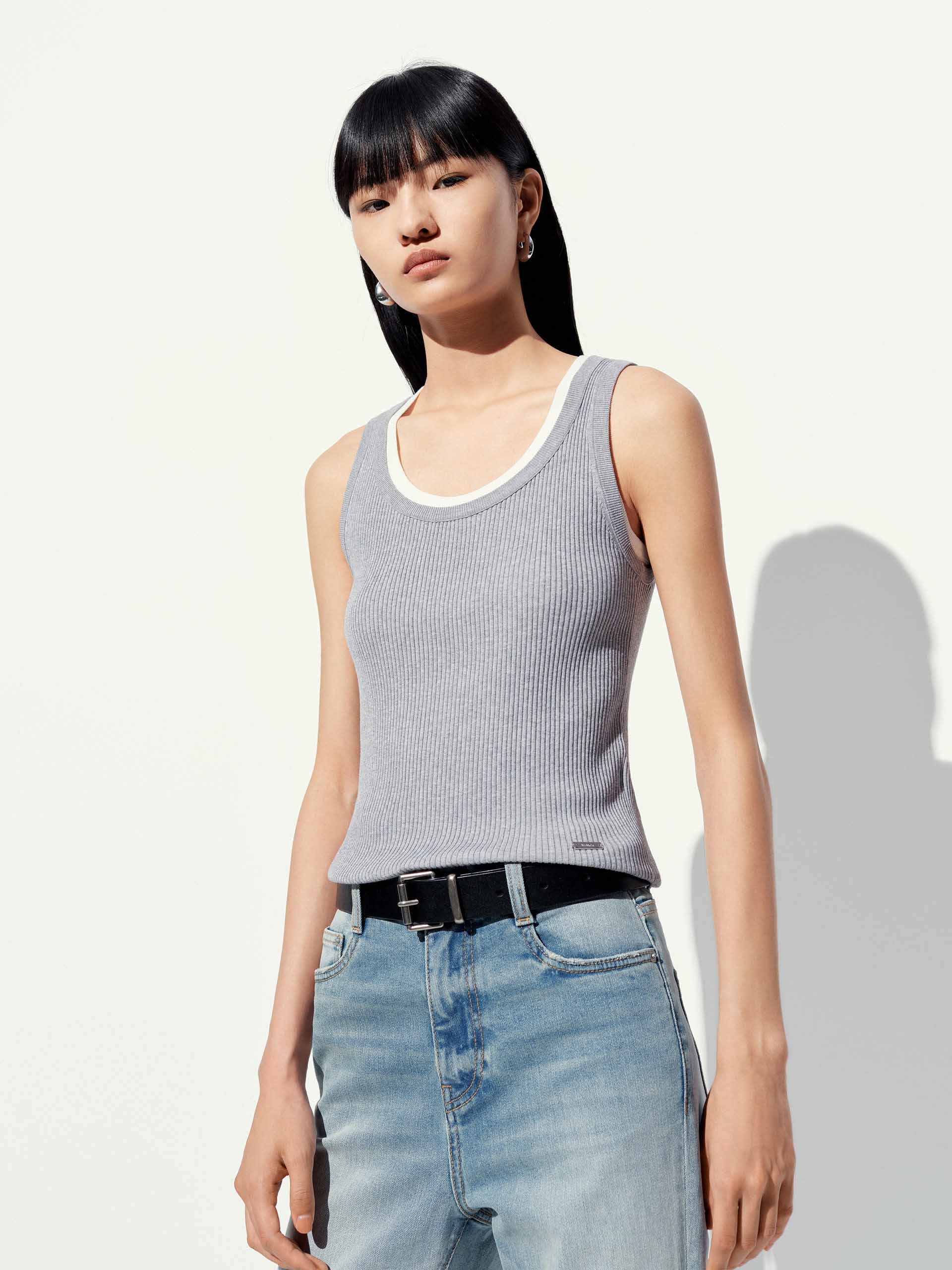 U-neck Cotton Blend Top - Image 20