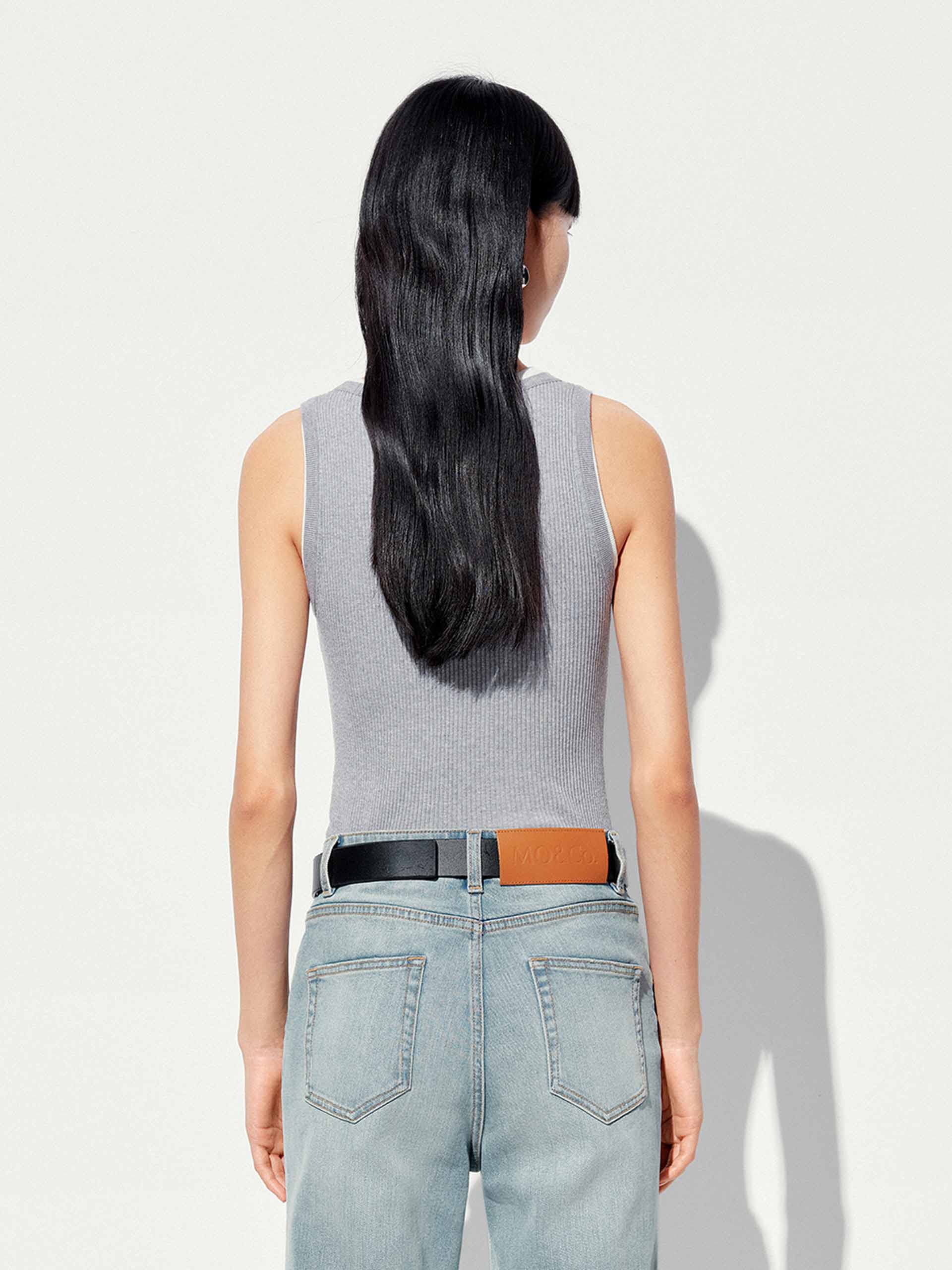 U-neck Cotton Blend Top - Image 22