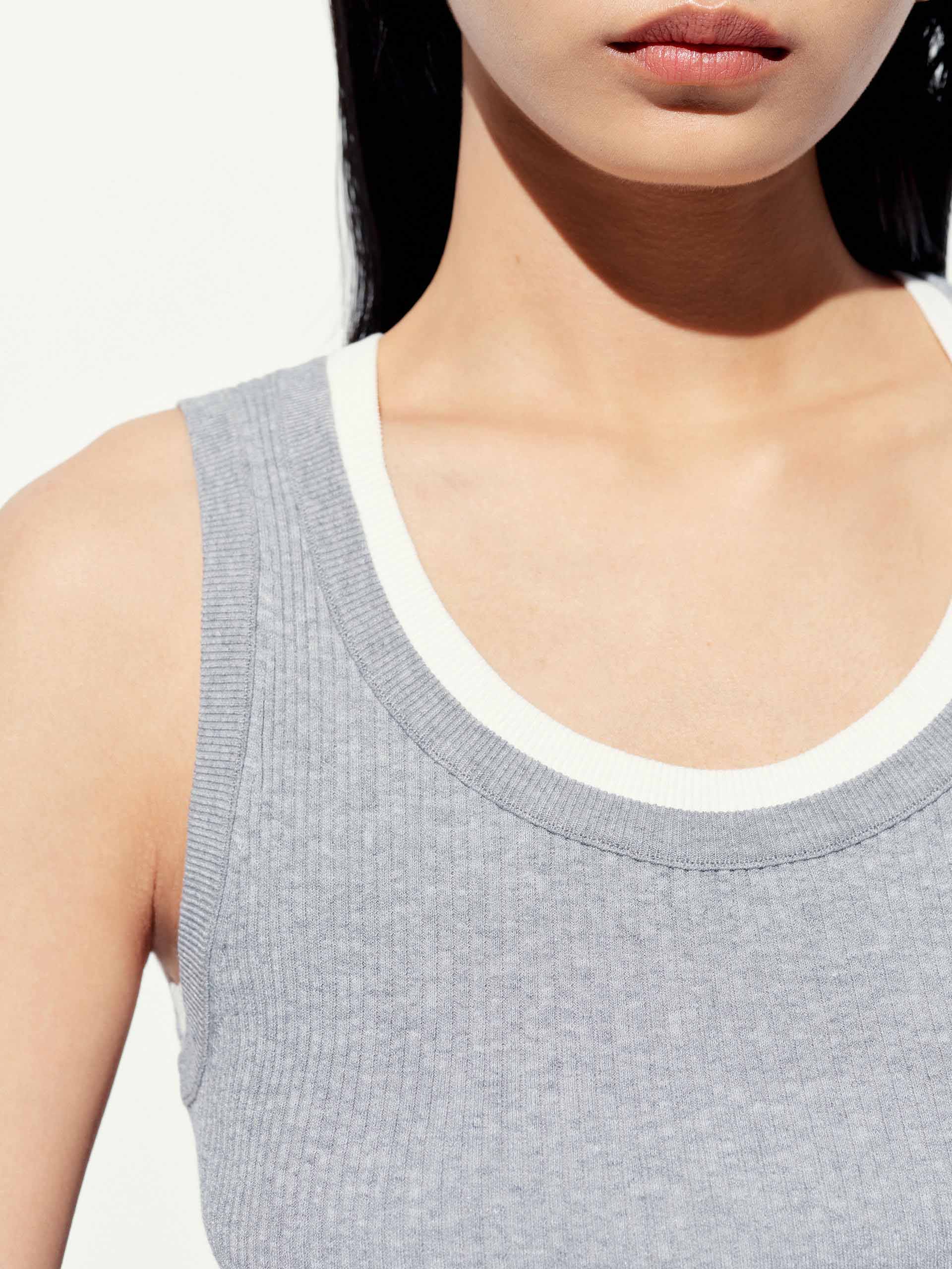 U-neck Cotton Blend Top - Image 23