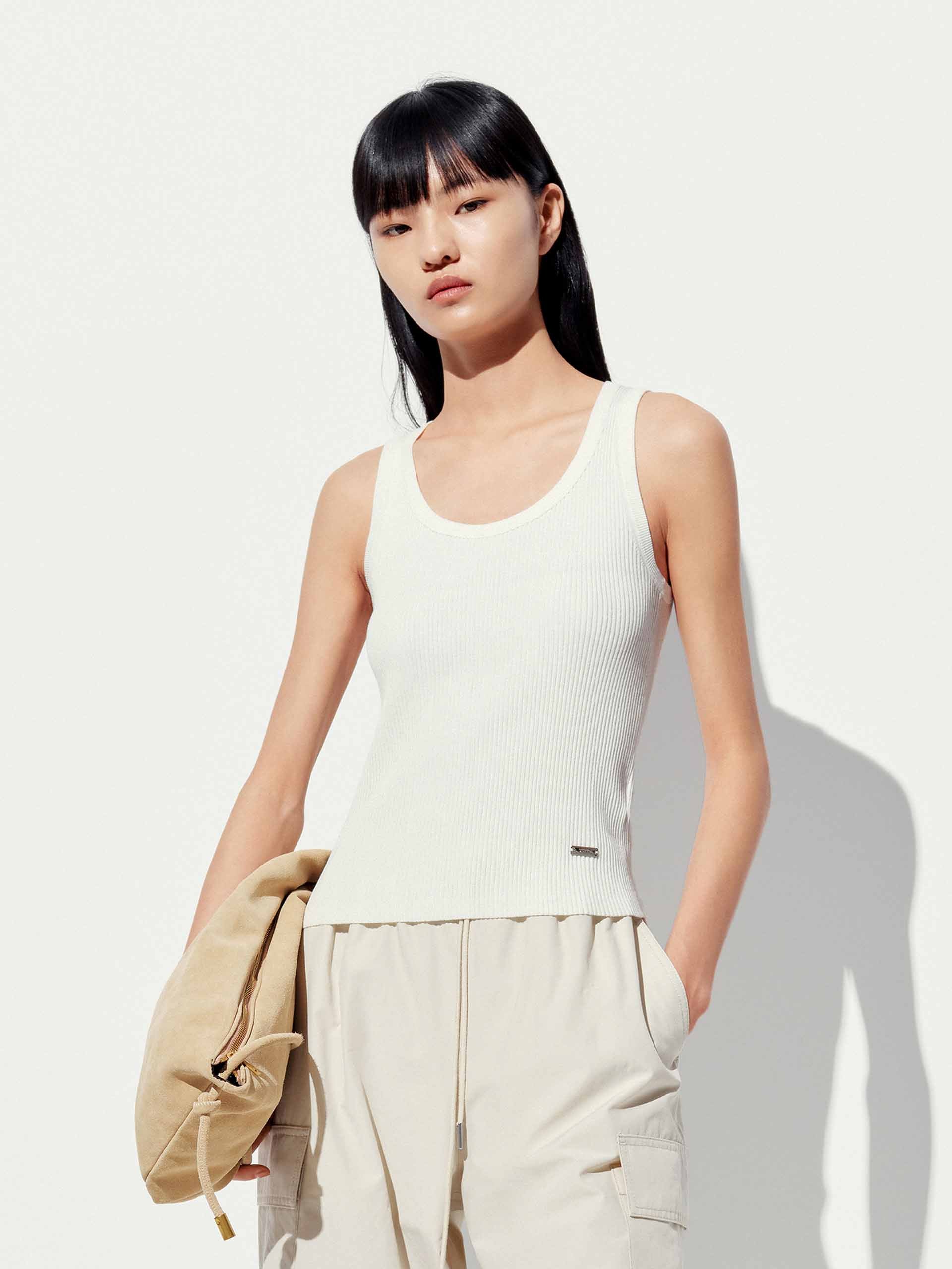 U-neck Cotton Blend Top - Image 3