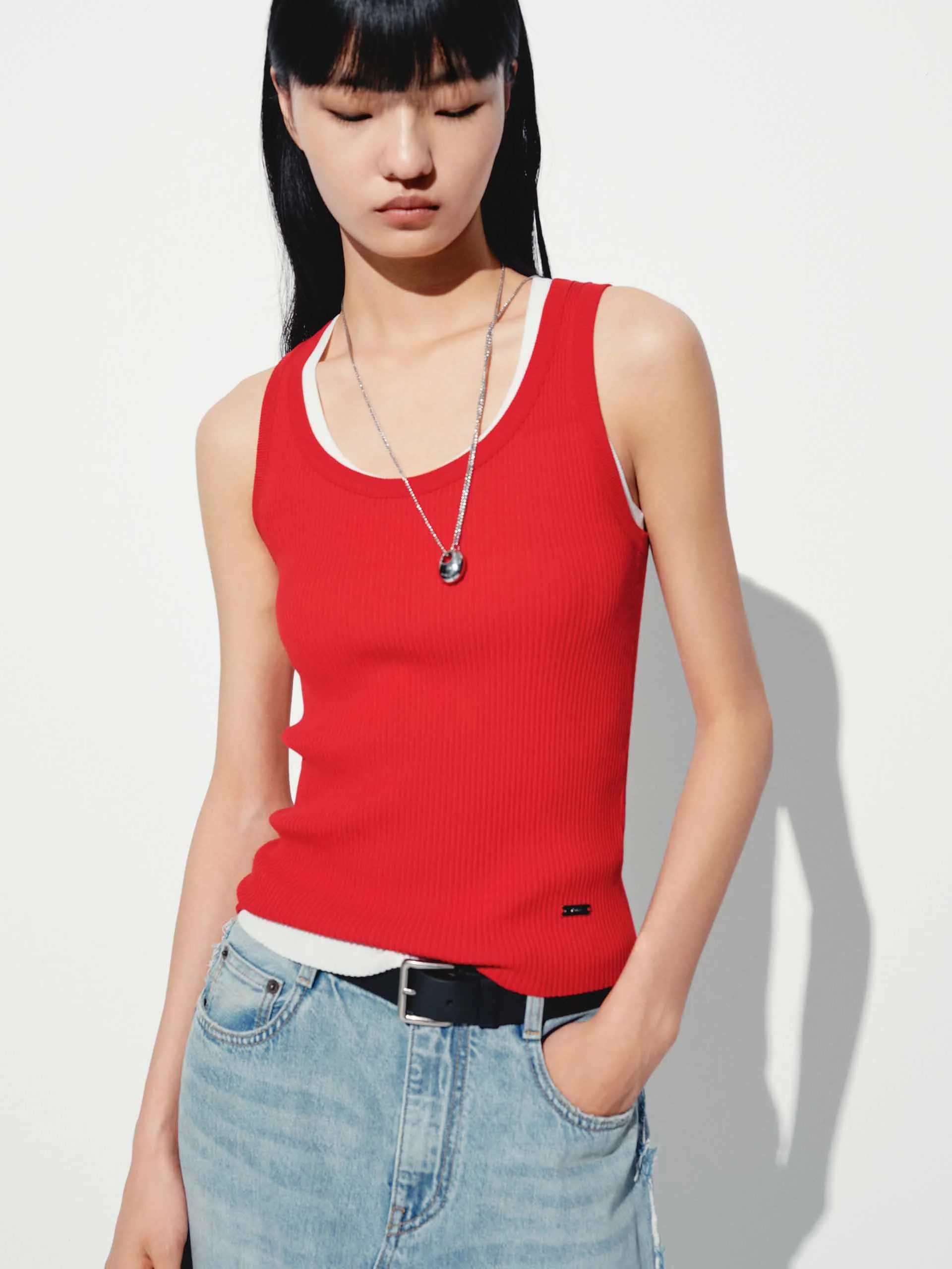 U-neck Cotton Blend Top - Image 8