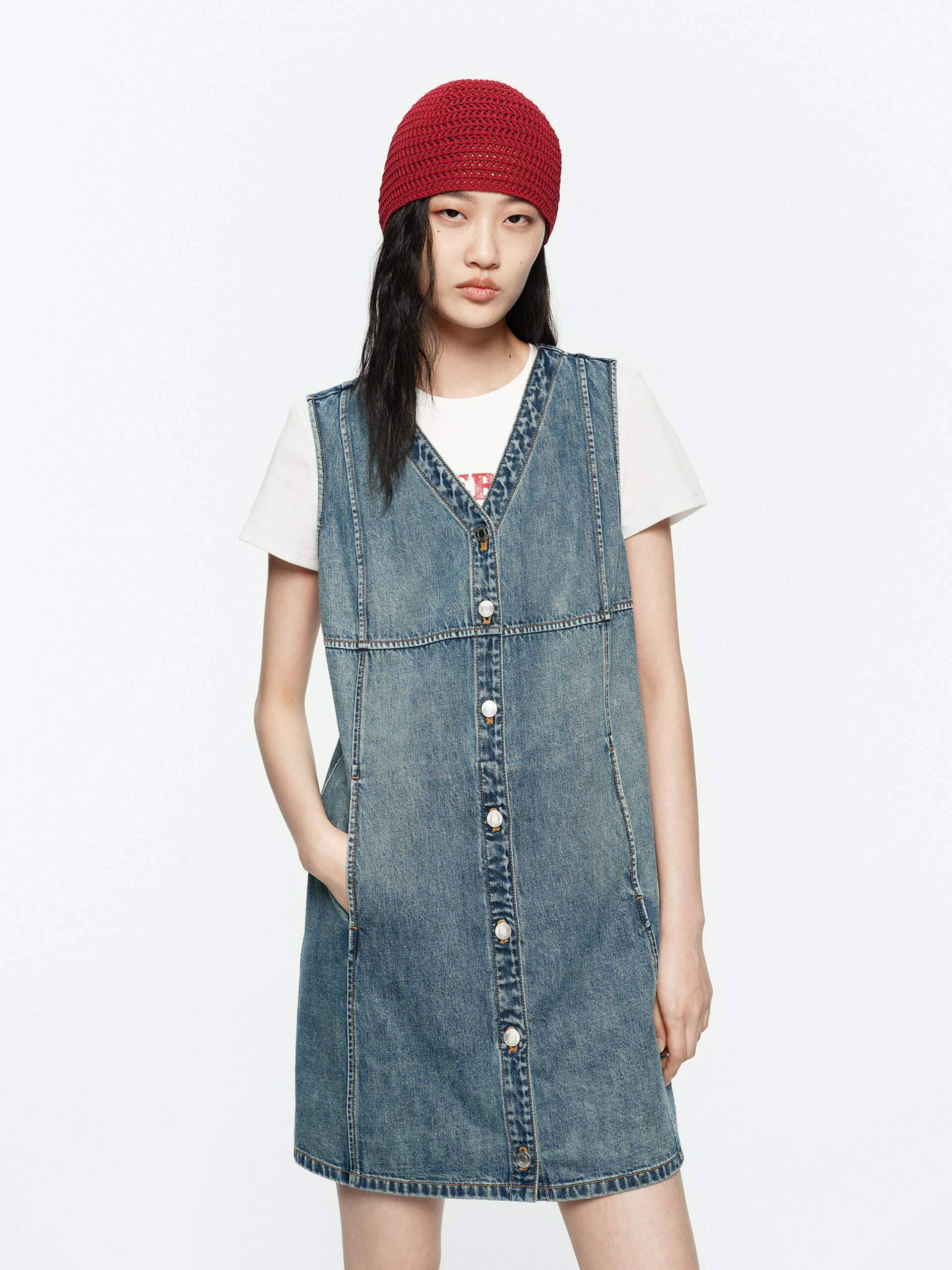 V-neck Denim Mini Dress
