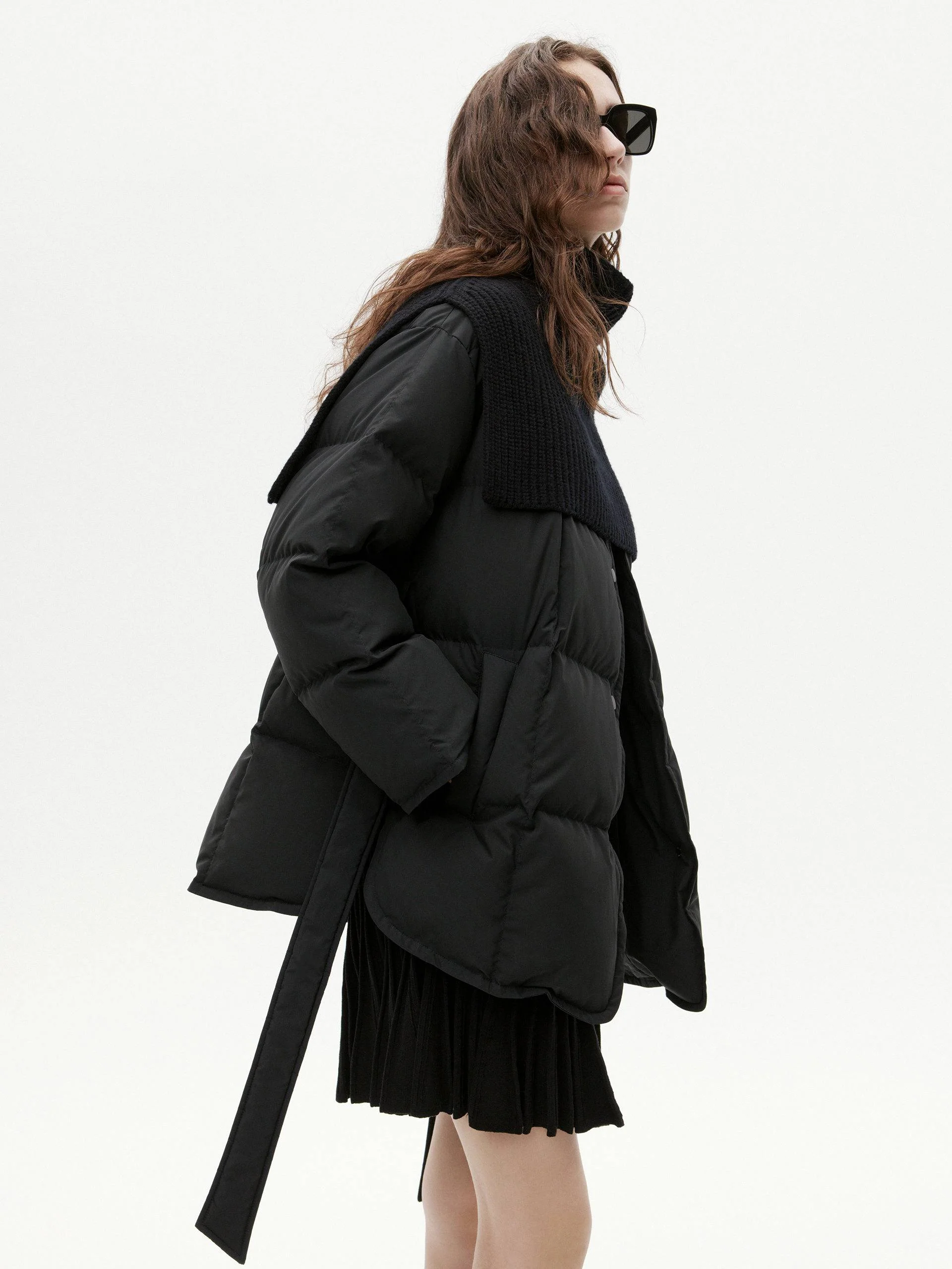 V-neck Down Jacket with Shawl - Image 11