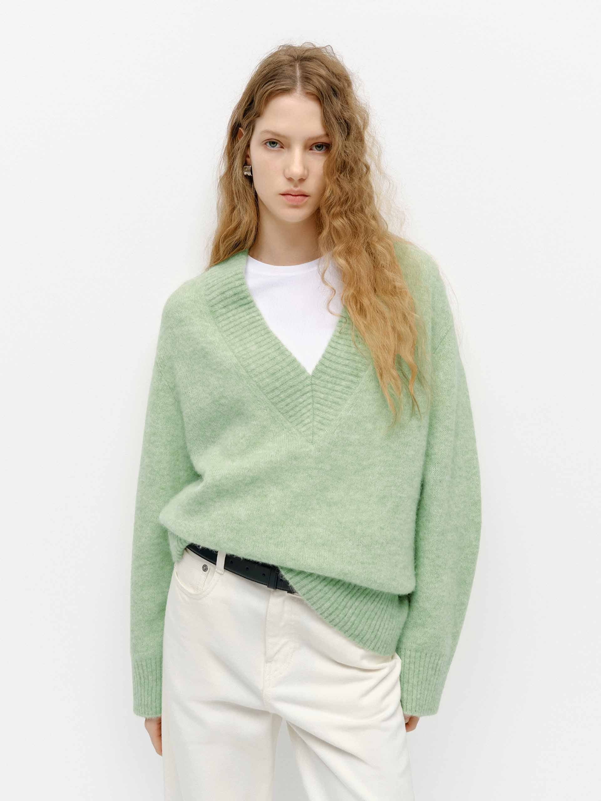 V-neck Fluffy Knit Sweater
