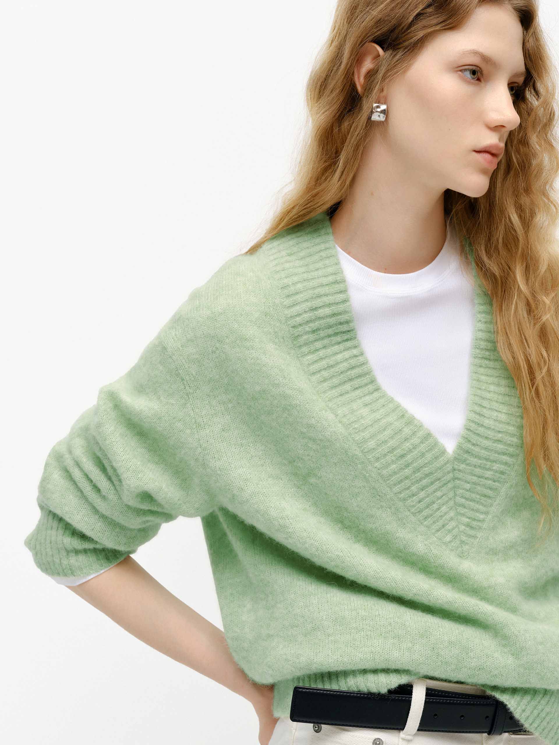 V-neck Fluffy Knit Sweater - Image 2