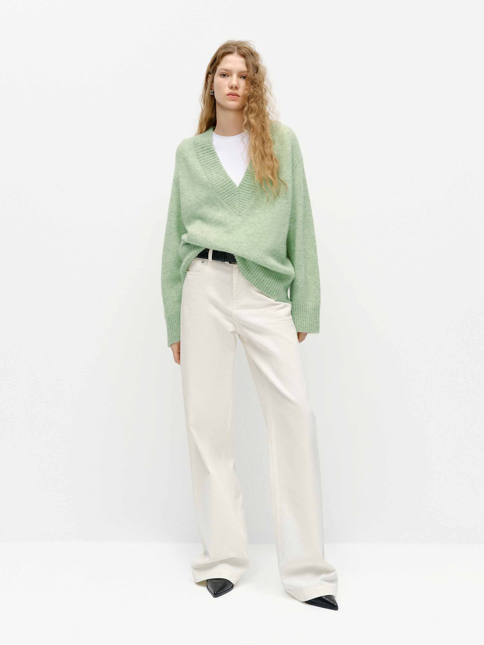 V-neck Fluffy Knit Sweater - Image 3