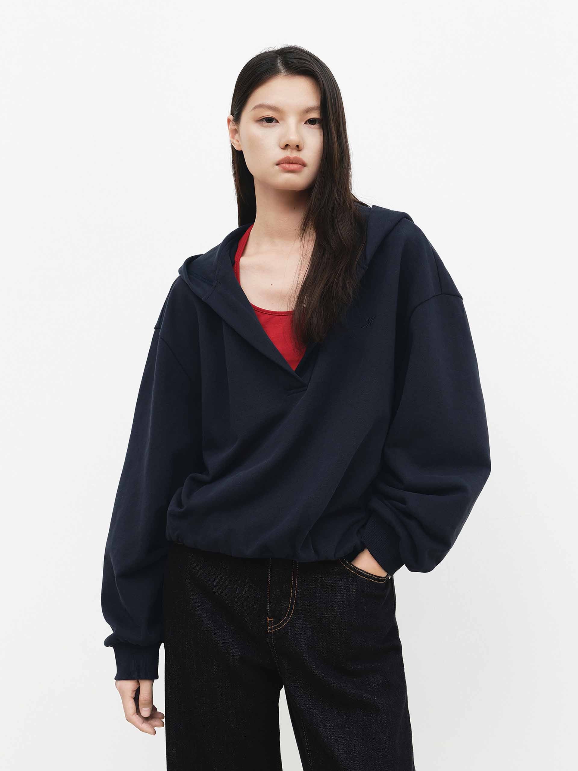V-neck Hooded Sweatshirt
