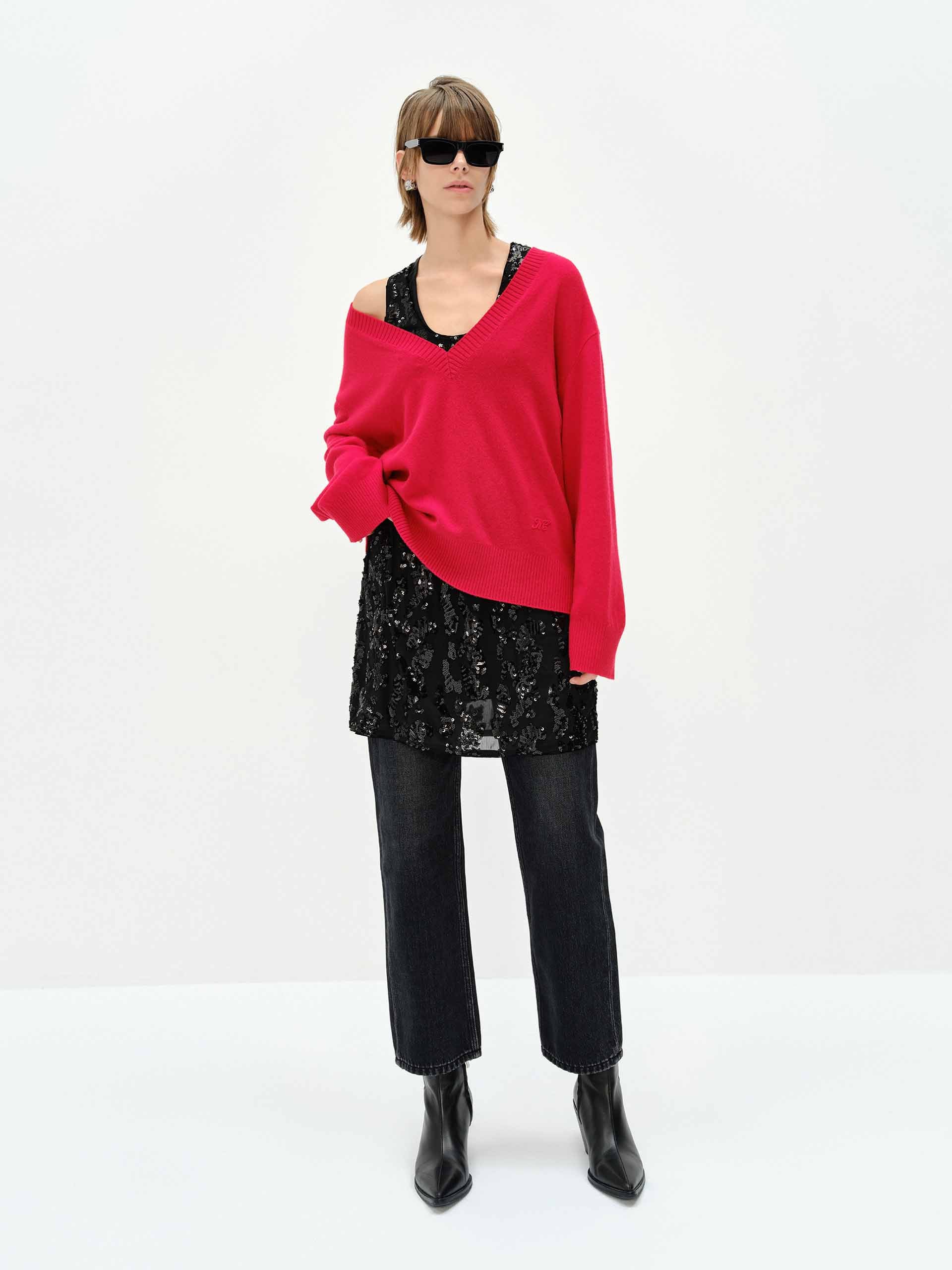 V-neck Loose Knit Sweater - Image 2