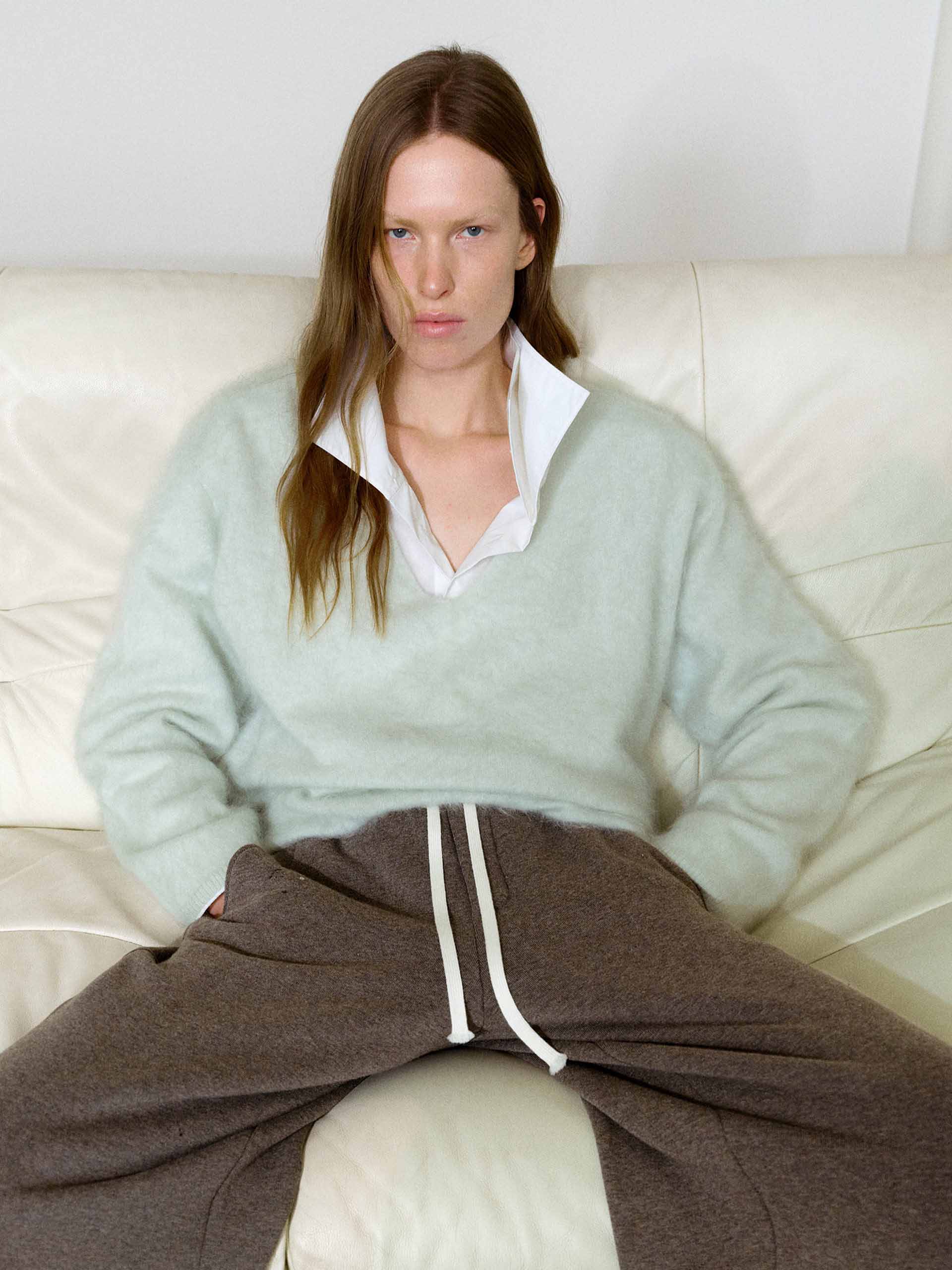V-neck Mint Cashmere Sweater