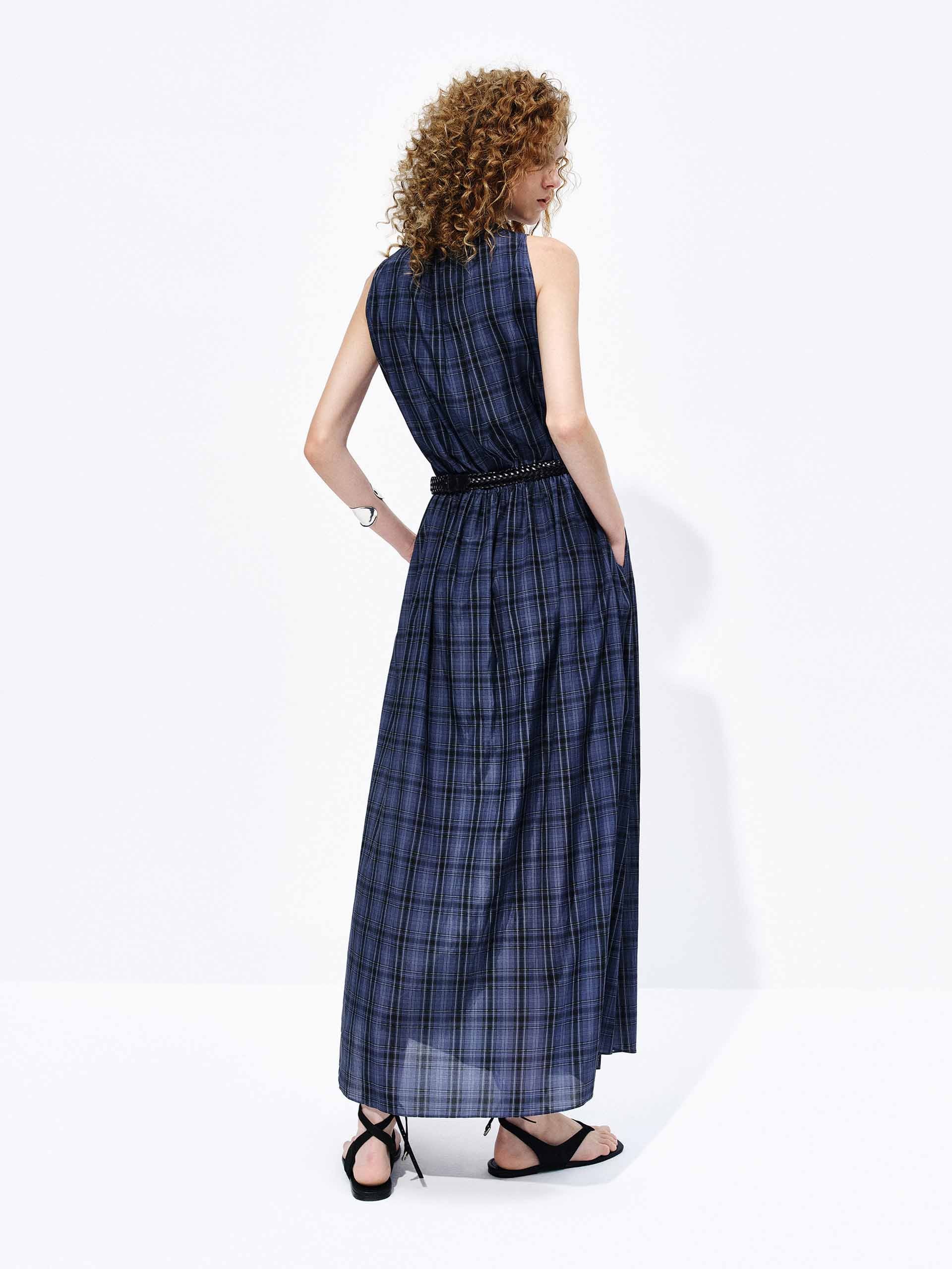 V-neck Plaid Maxi Dress - Image 3