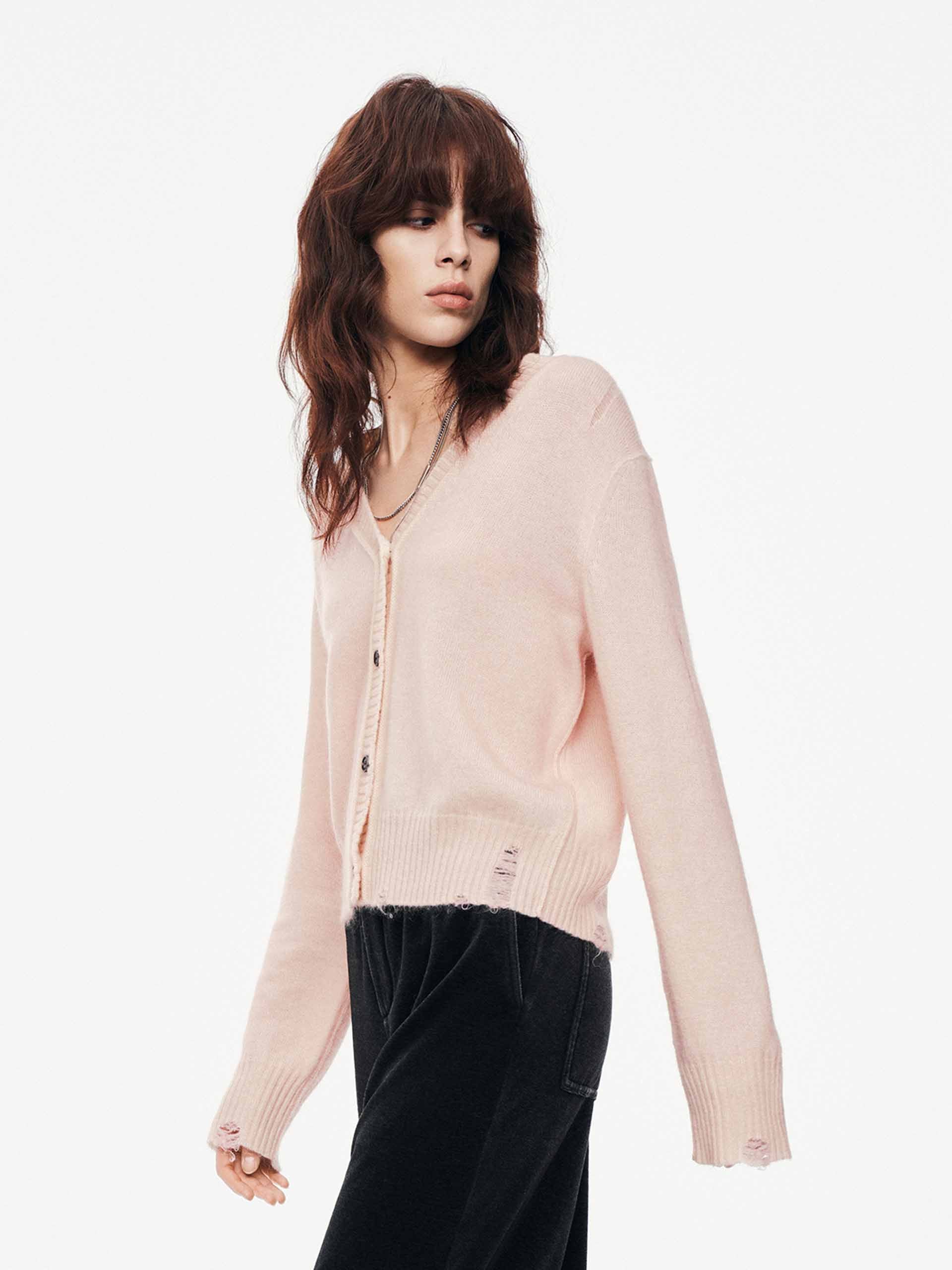 V-neck Ripped Cardigan - Image 3