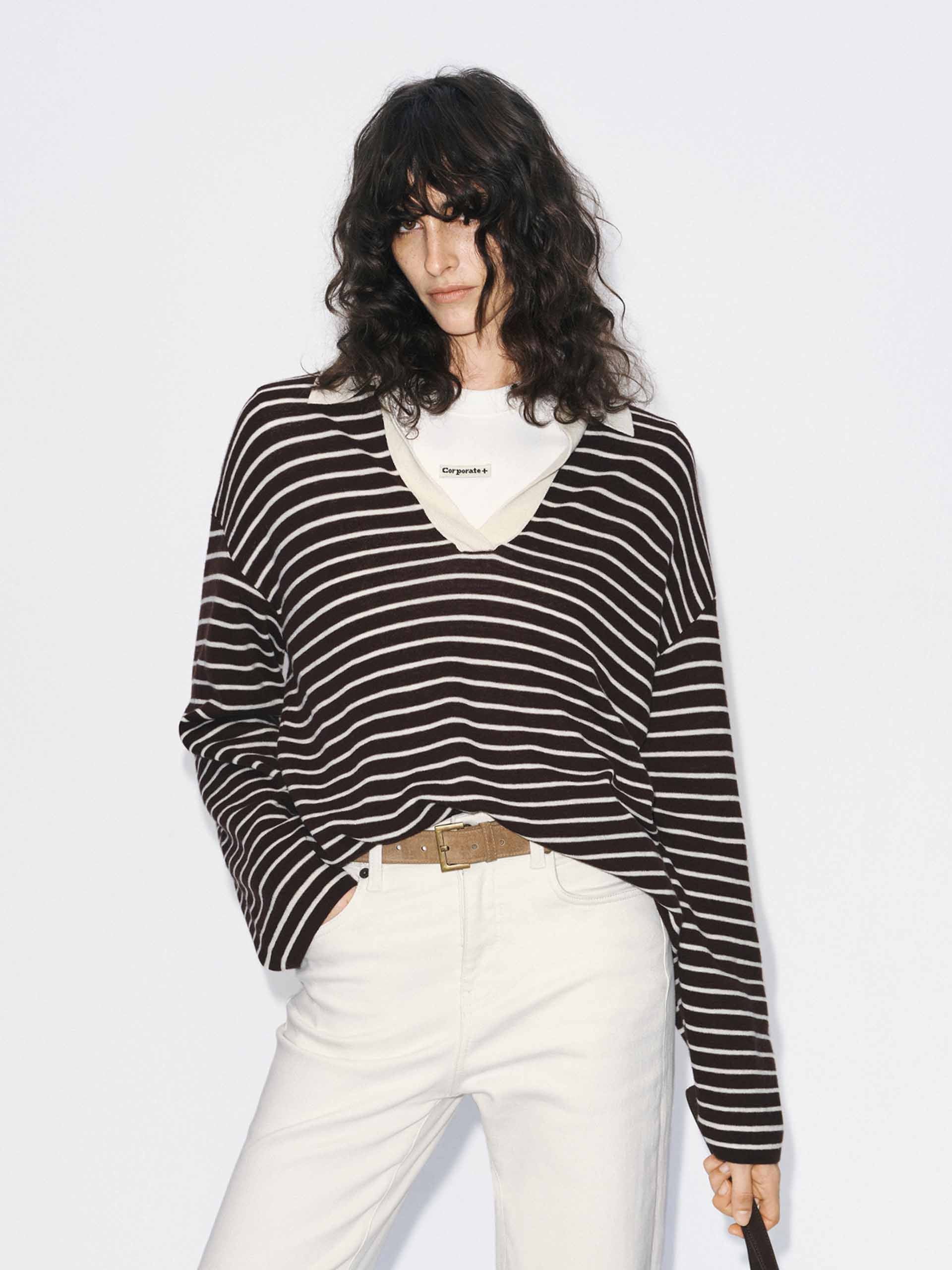 V-neck Striped Wool Sweater - Image 8