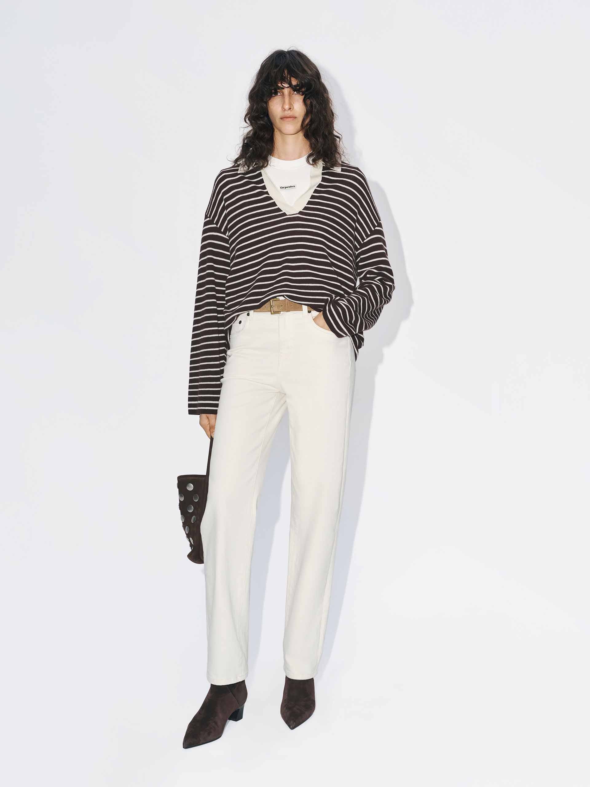 V-neck Striped Wool Sweater - Image 9