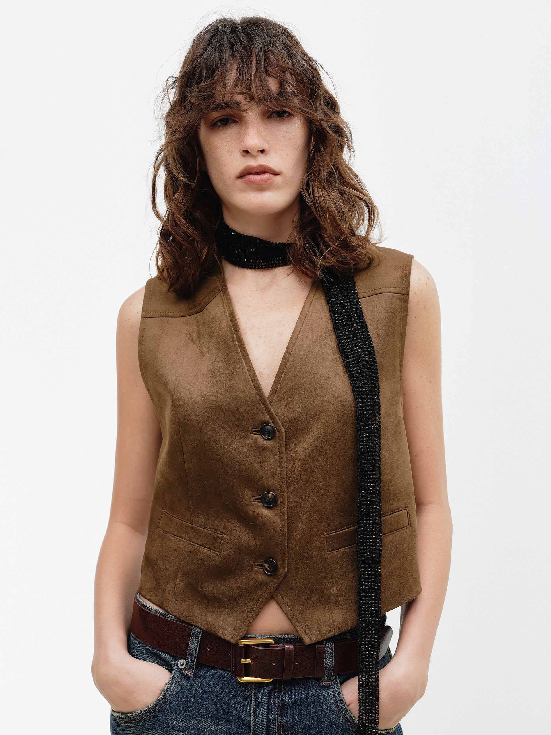 V-neck Suede Waistcoat