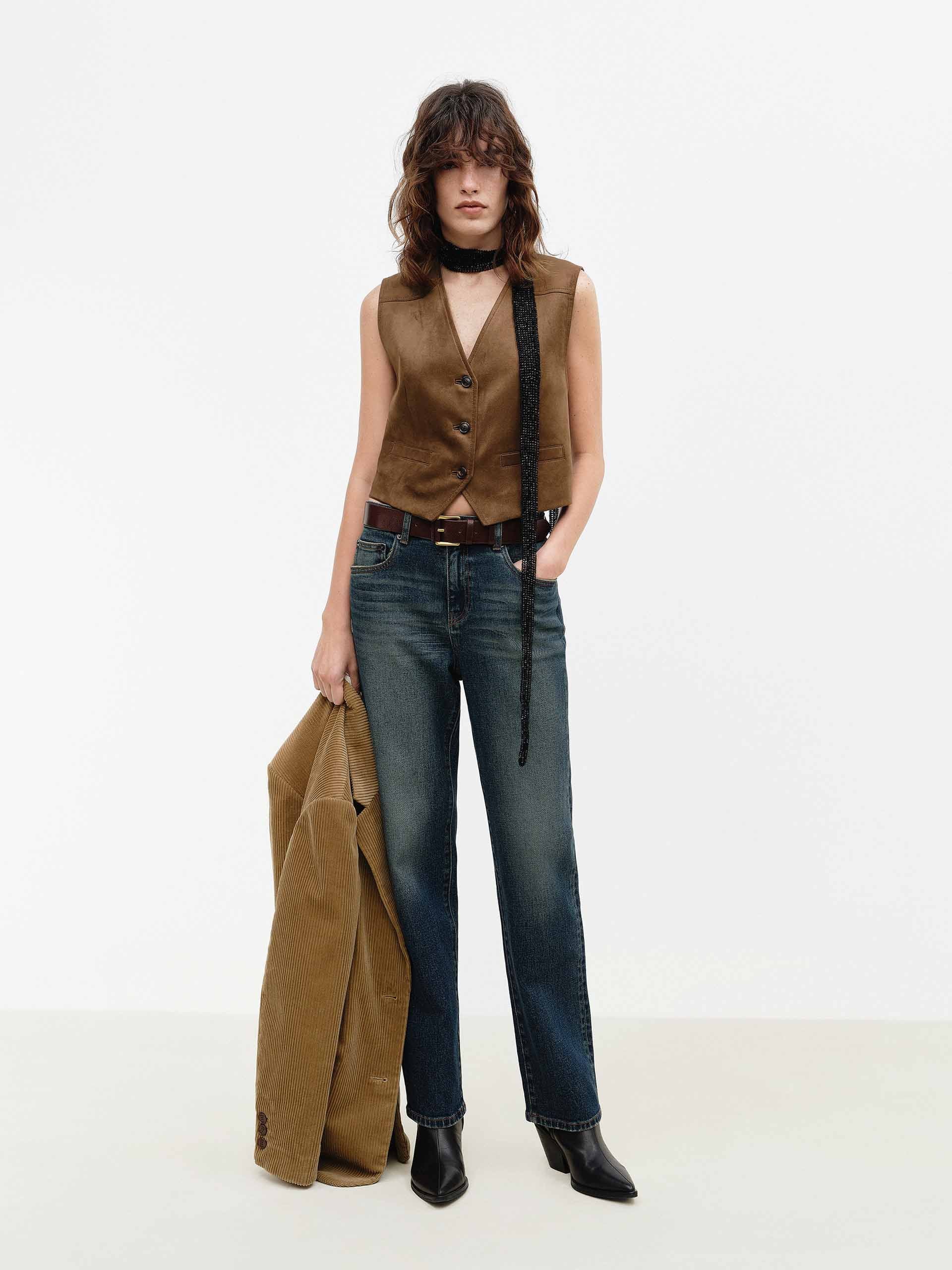 V-neck Suede Waistcoat - Image 2