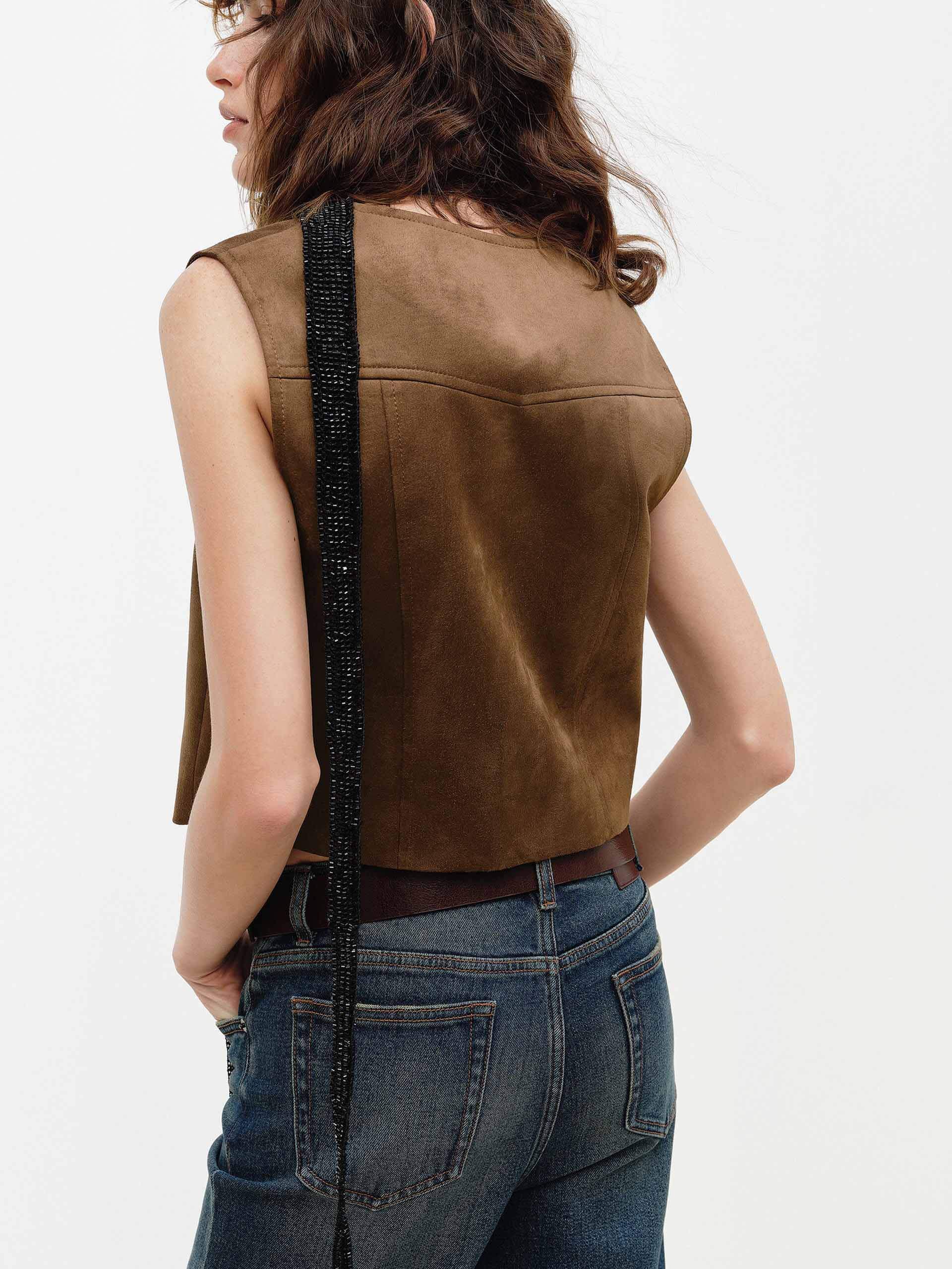 V-neck Suede Waistcoat - Image 4