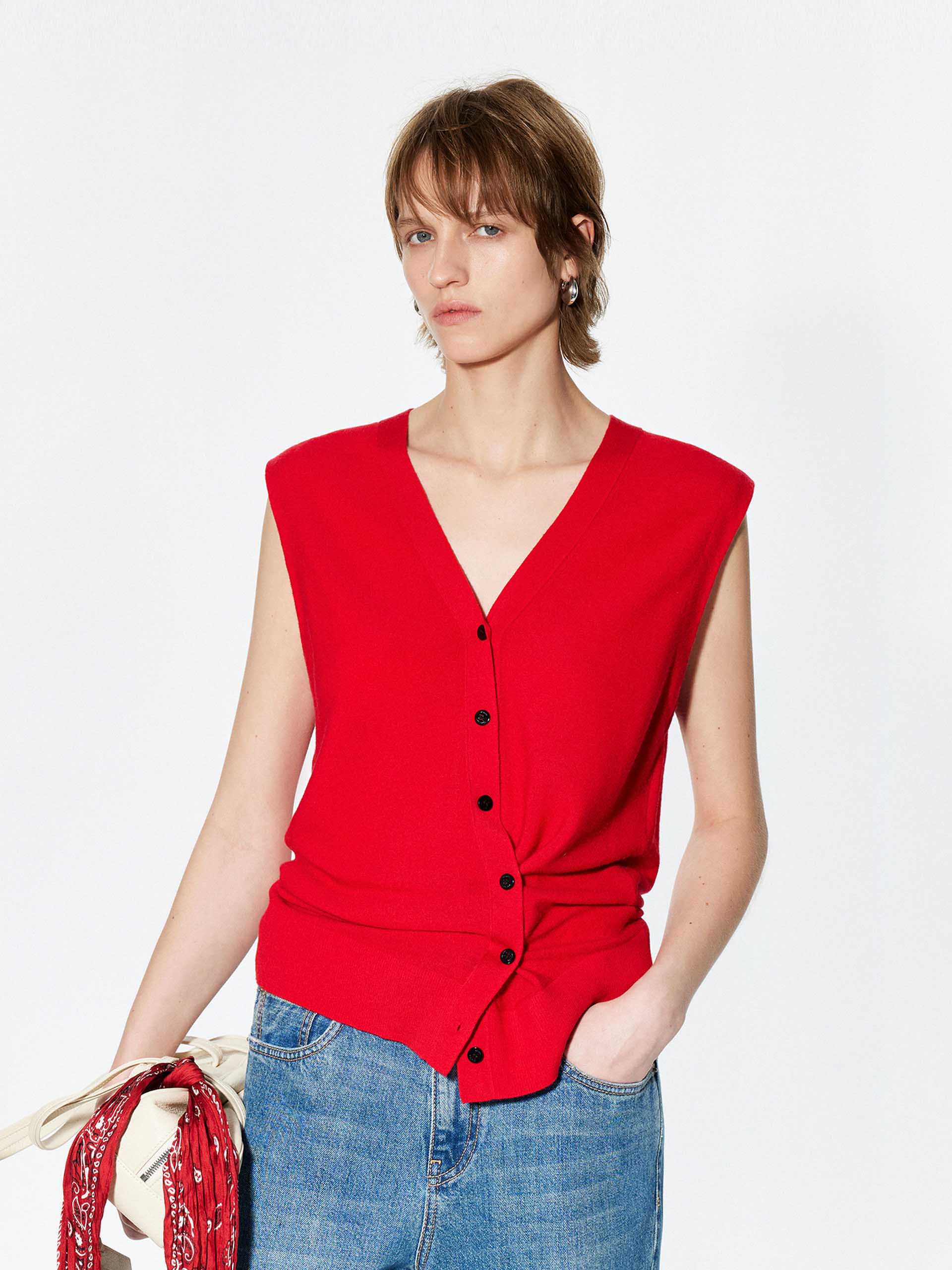 V-neck Wool Knitted Cardigan - Image 13