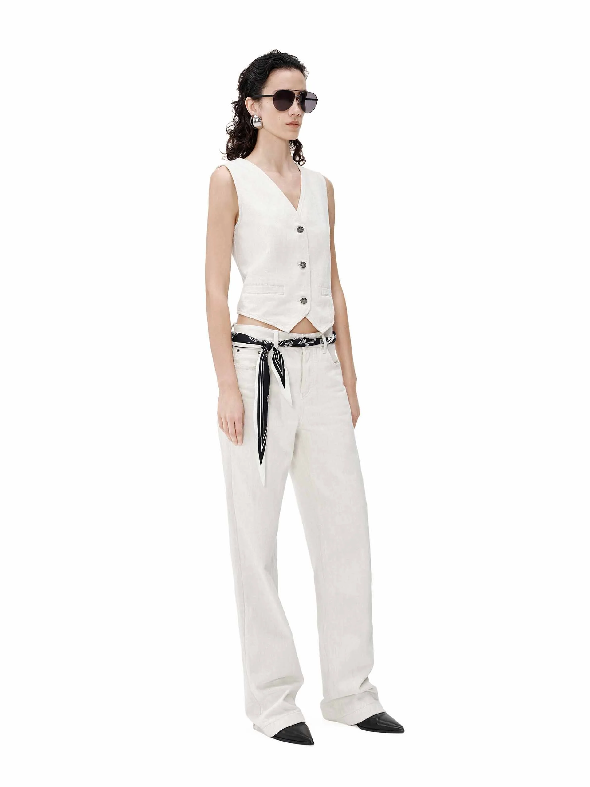 White Denim Straight Jeans - Image 2