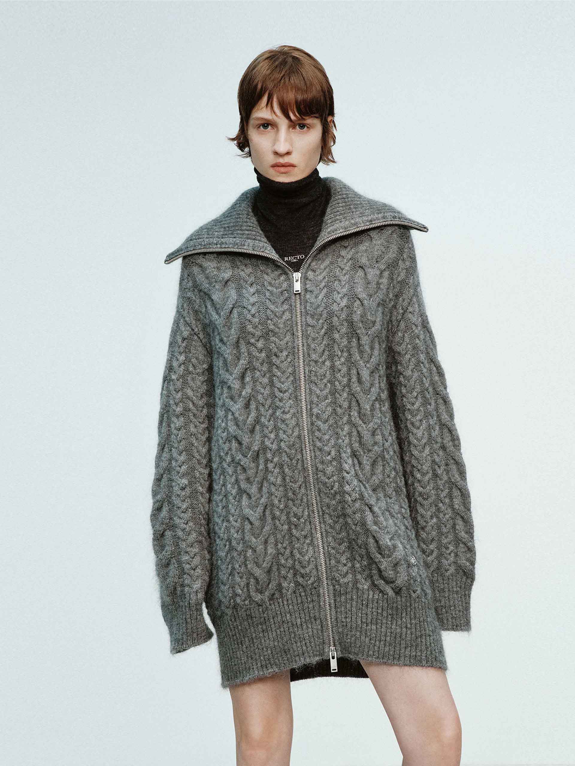 Wide Collar Cable Cardigan - Image 2