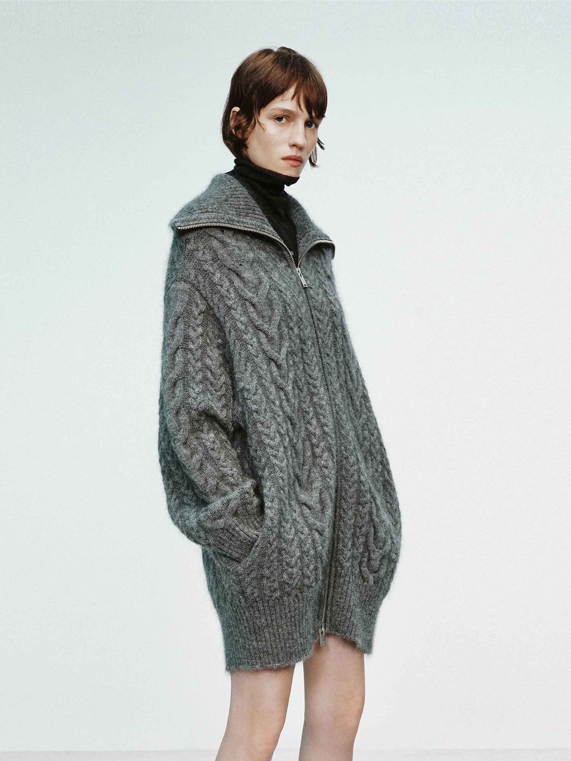 Wide Collar Cable Cardigan - Image 8