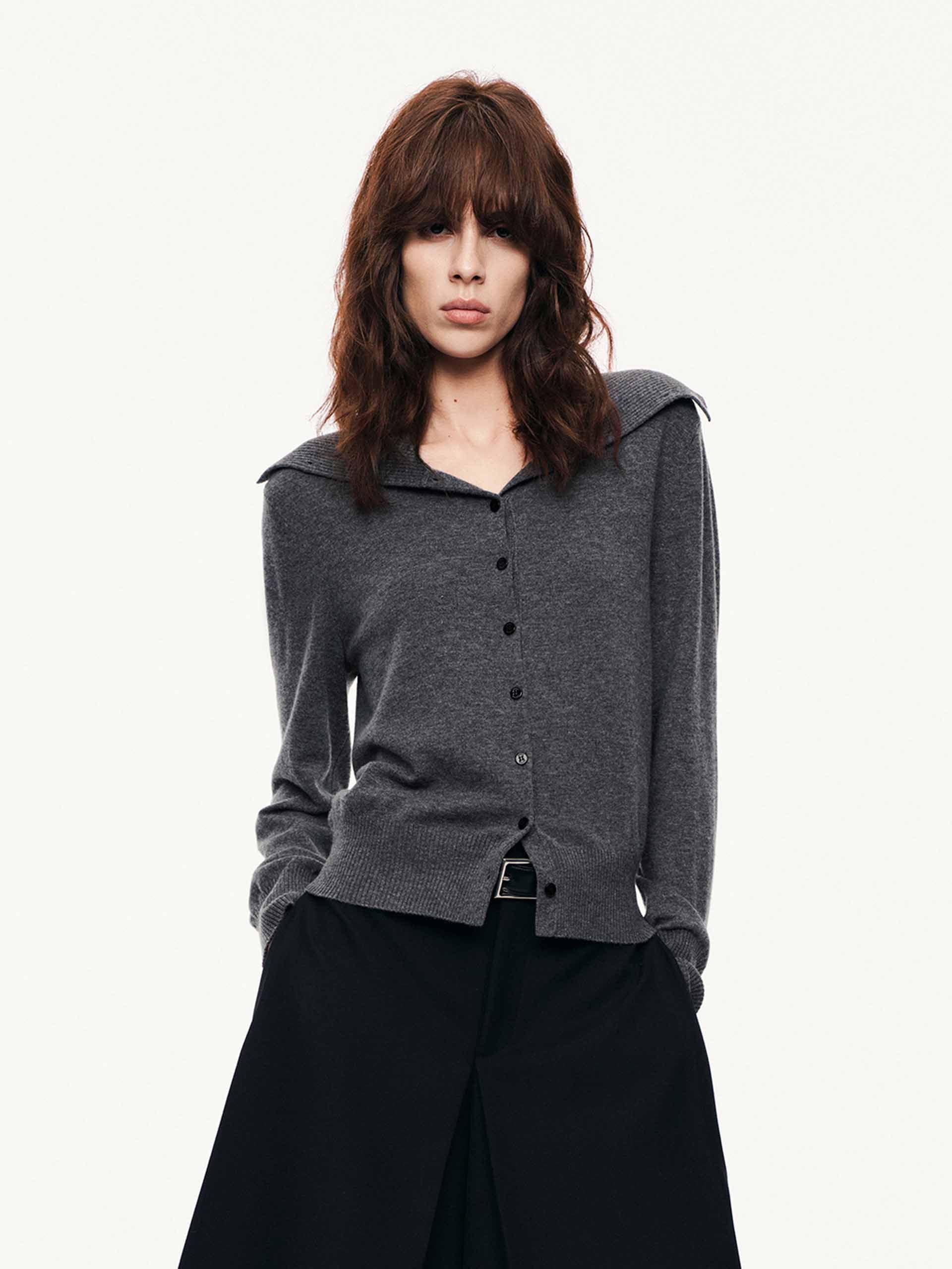 Wide Collar Wool Cardigan - Image 15