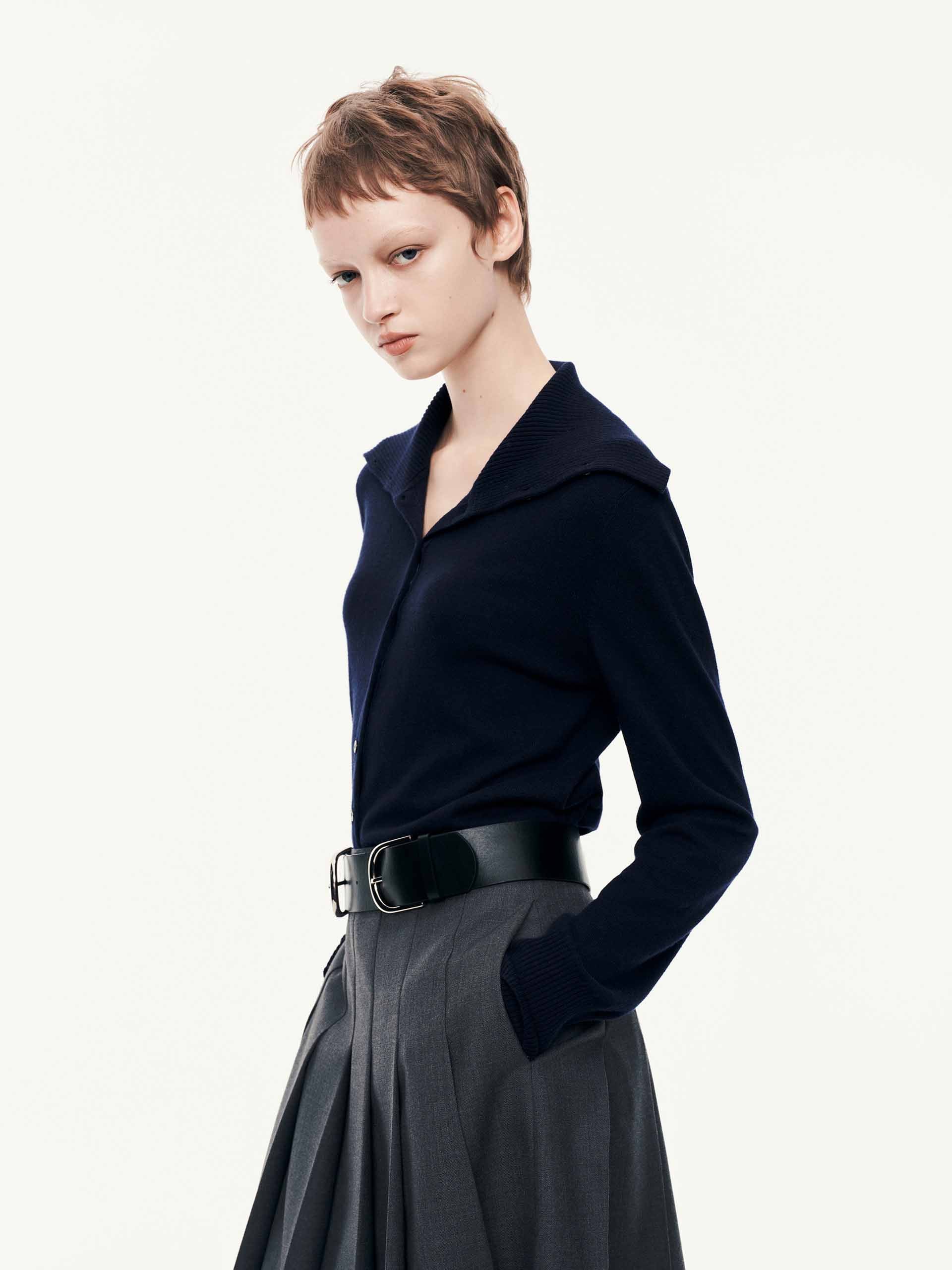 Wide Collar Wool Cardigan - Image 3