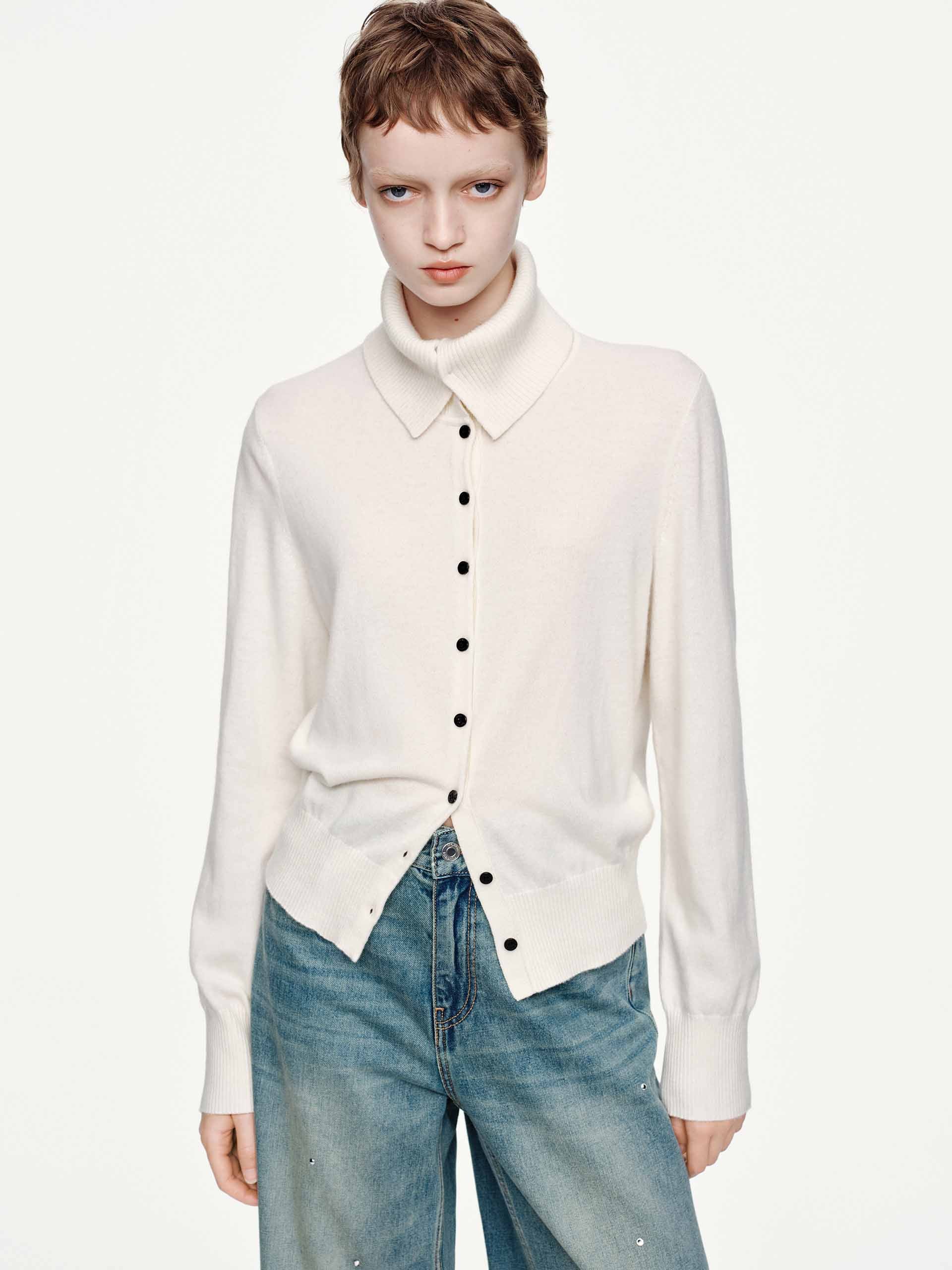 Wide Collar Wool Cardigan - Image 8