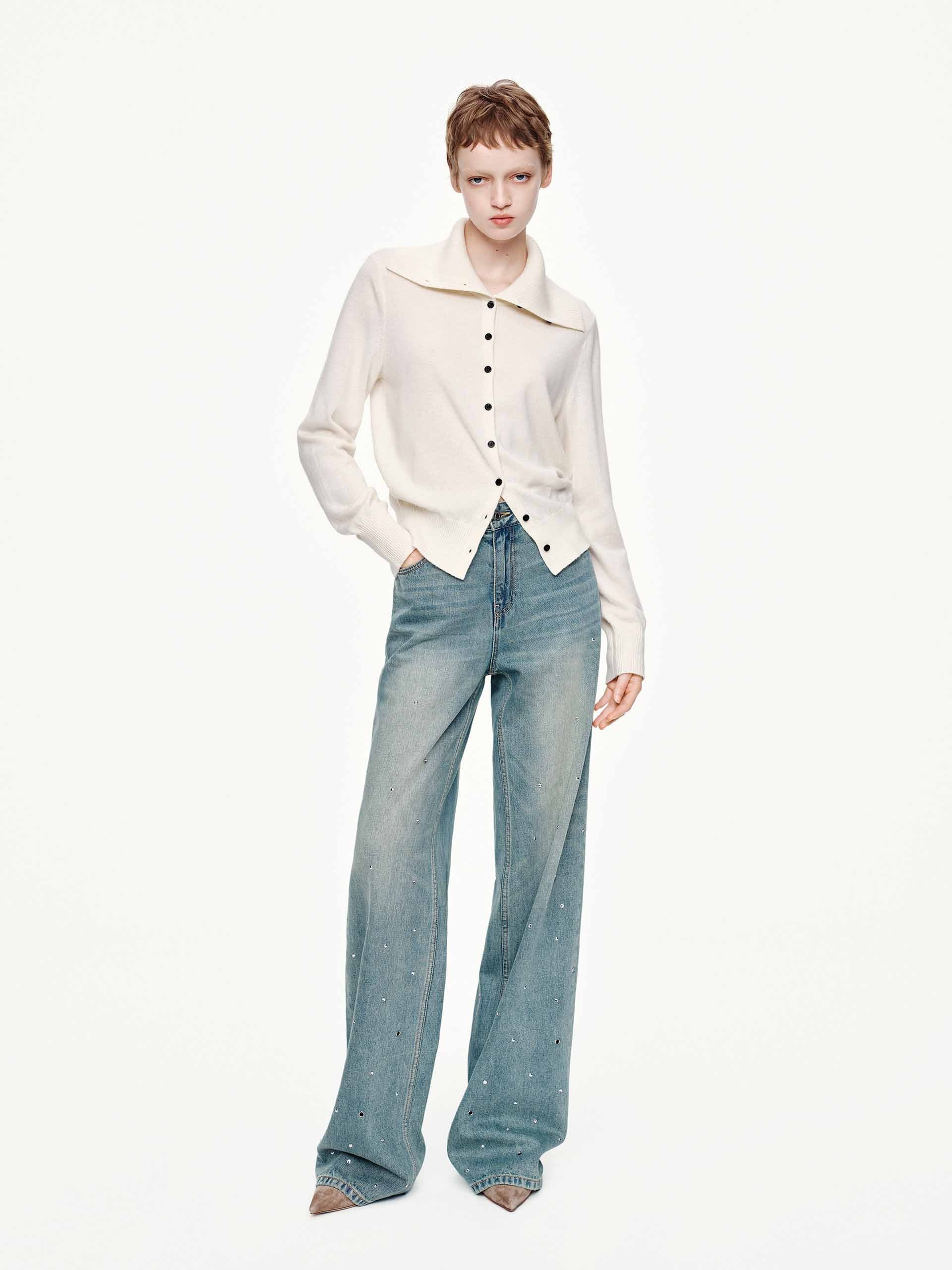 Wide Collar Wool Cardigan - Image 9