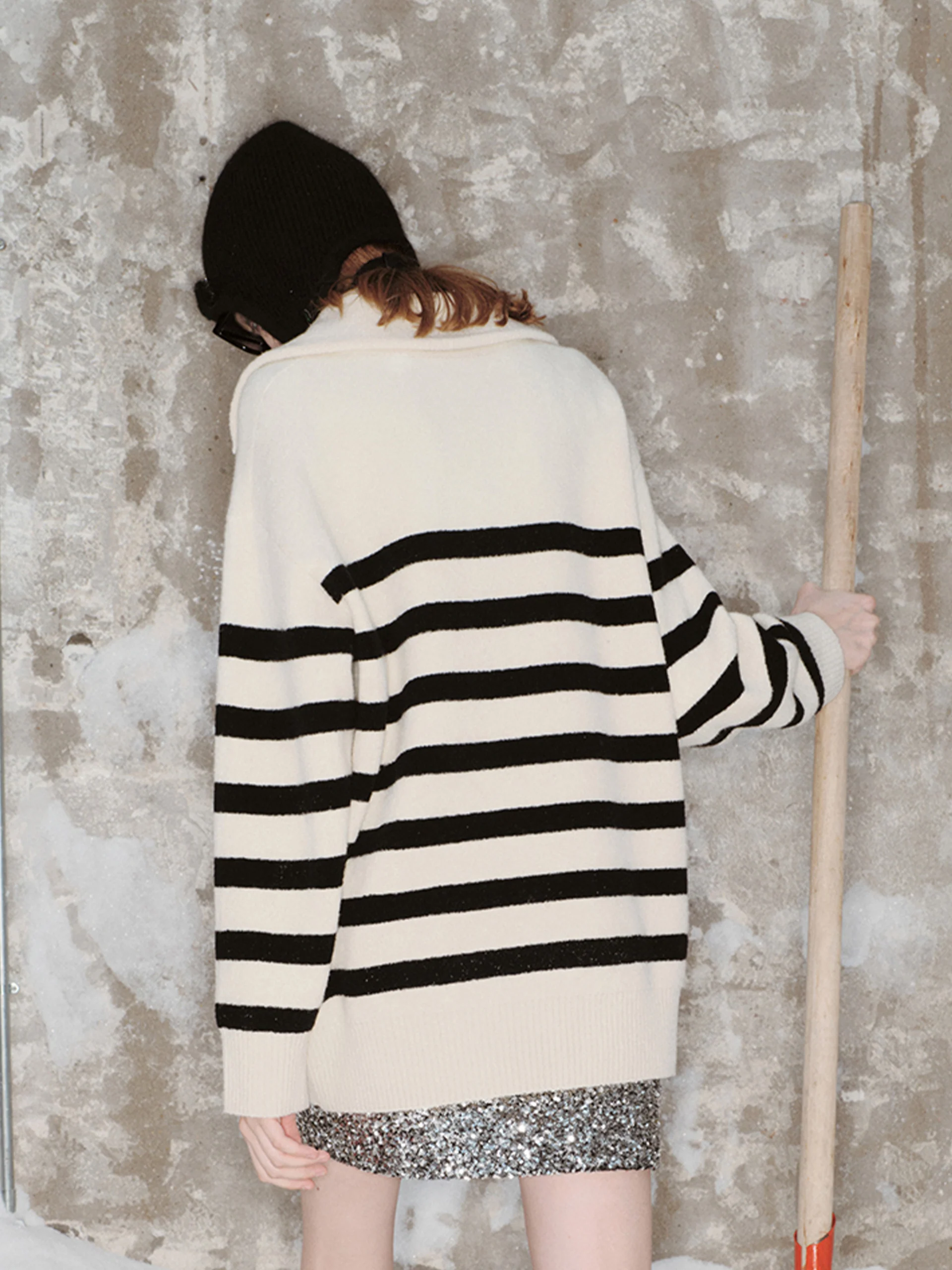 Wide Lapel Striped Sweater - Image 9