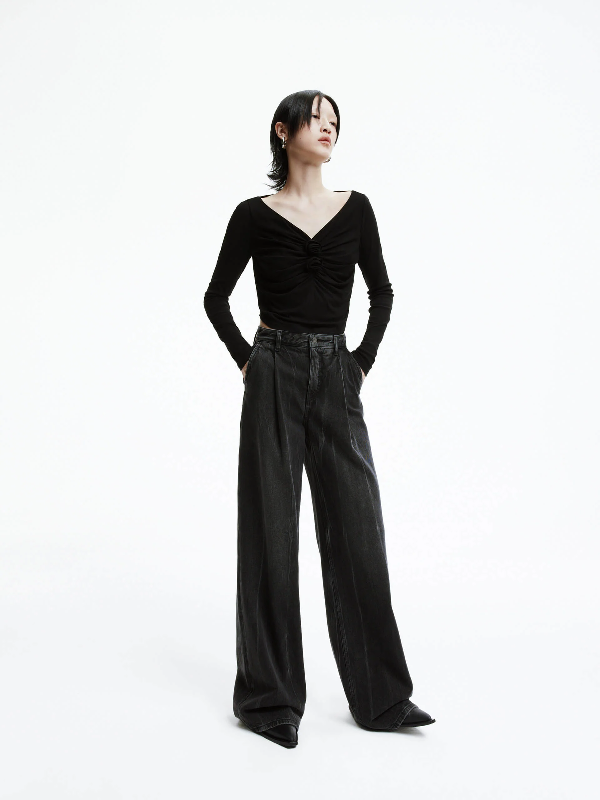Wide Leg Pleated Jeans - Image 2