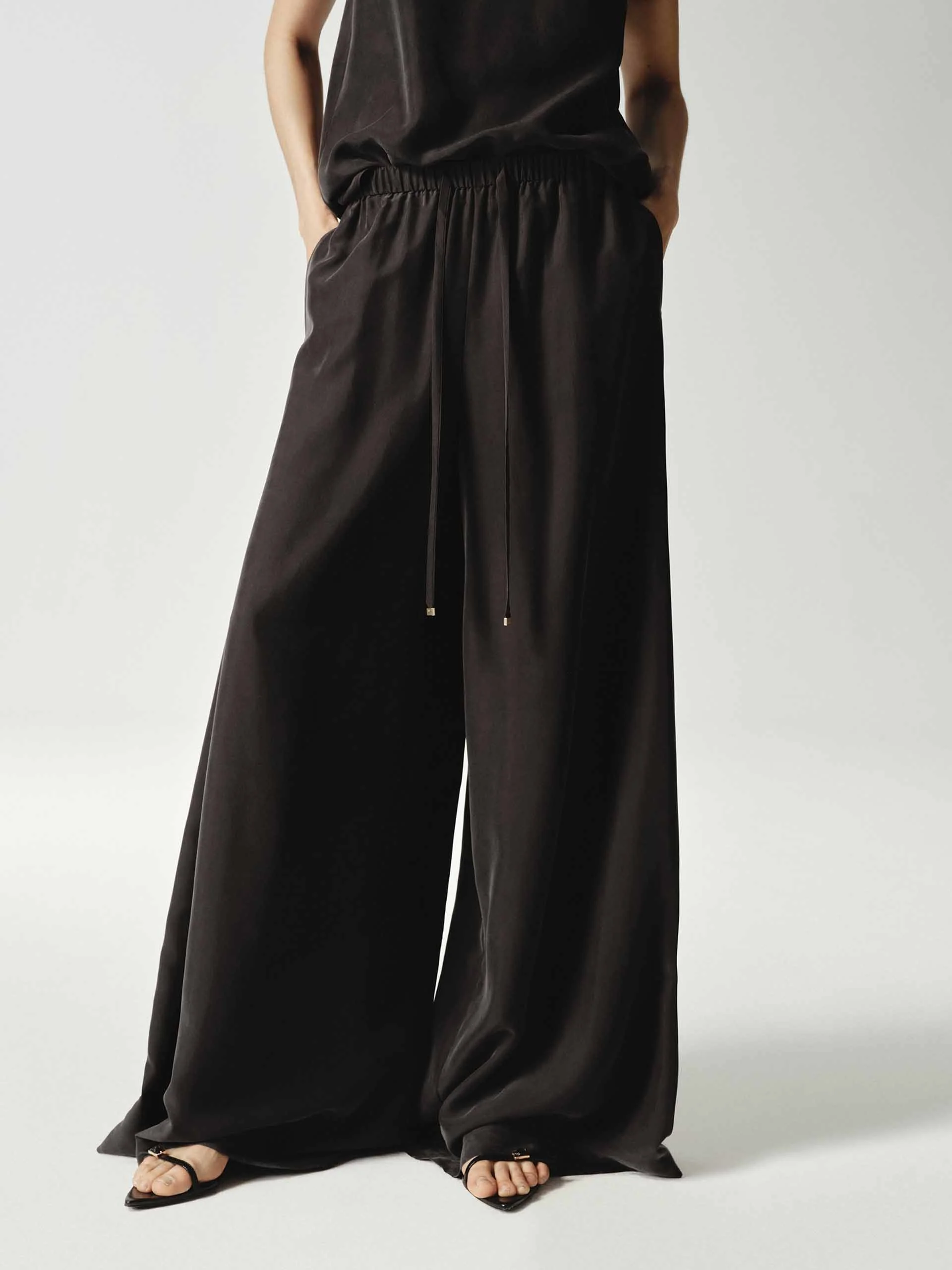 Wide Leg Silk Trousers